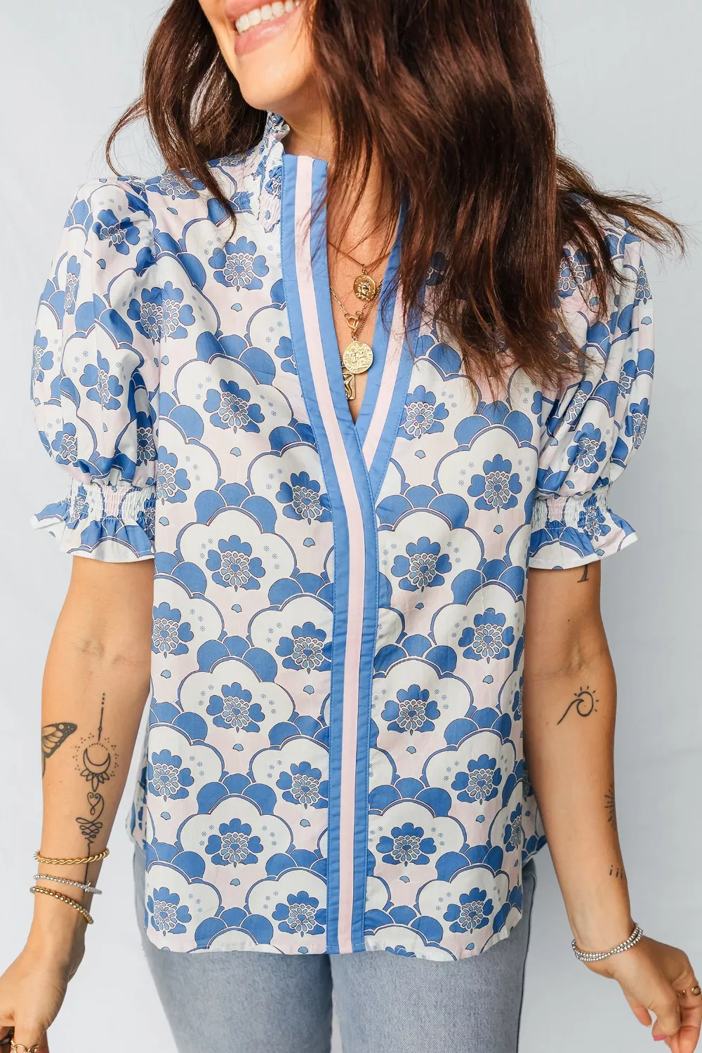 Floral Print Puff Sleeve Blouse - Image 3