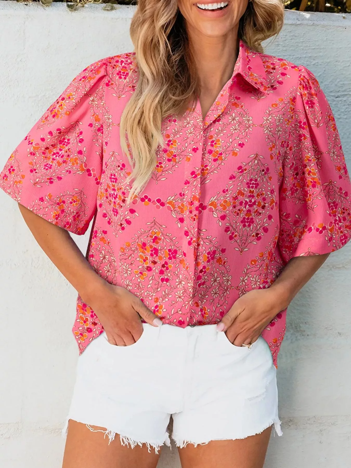 Floral Print Puff Sleeve Shirt - Image 2