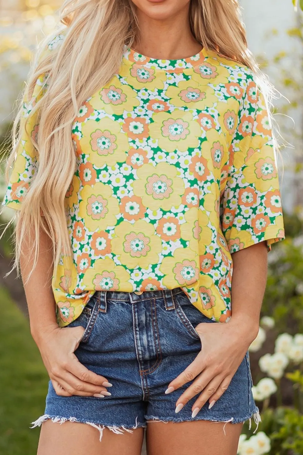 Floral Print Round Neck Oversized T-Shirt - Image 4