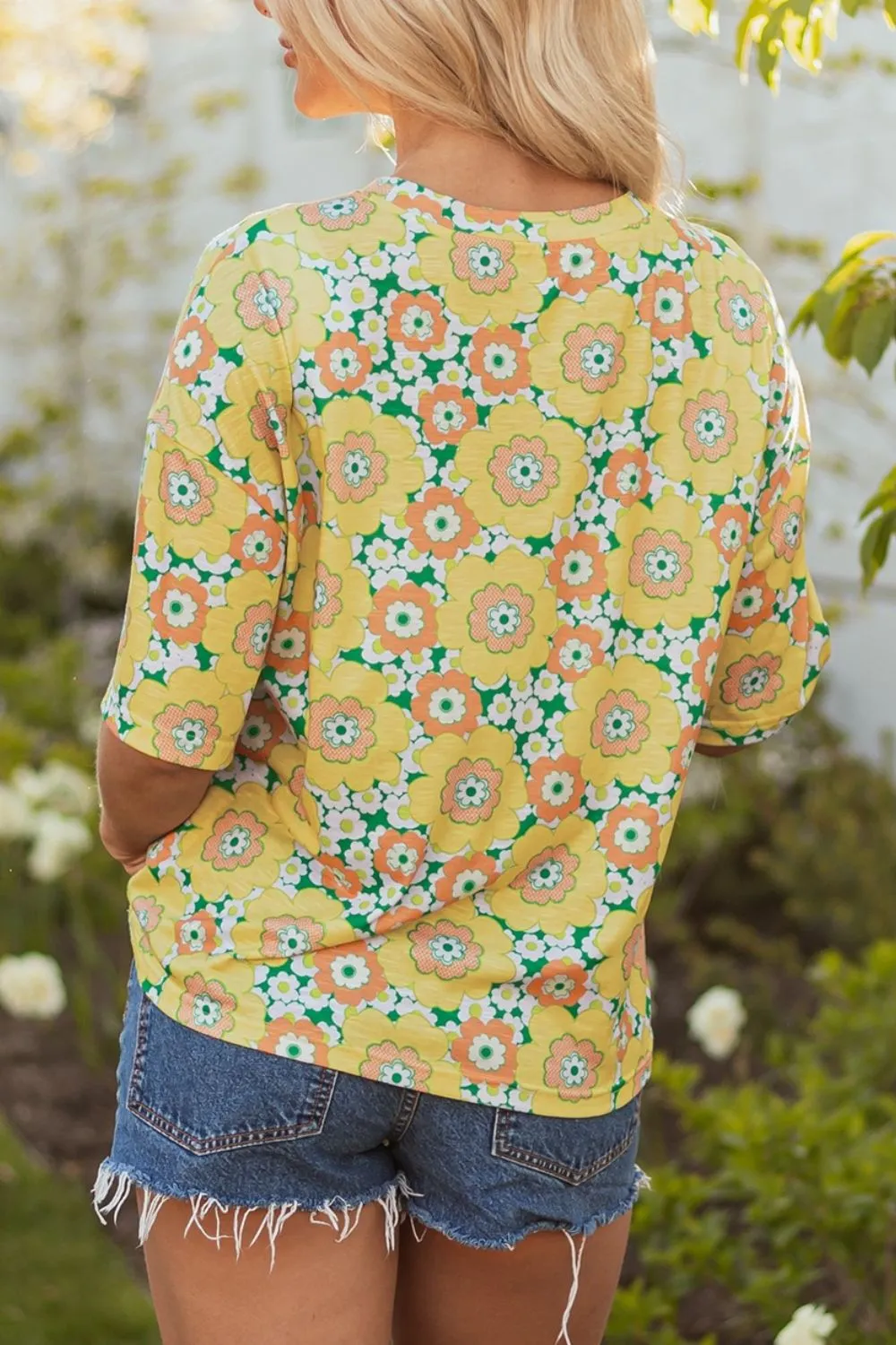 Floral Print Round Neck Oversized T-Shirt - Image 5