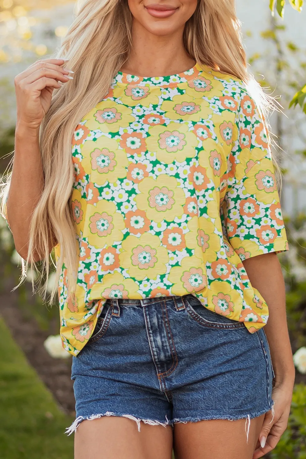 Floral Print Round Neck Oversized T-Shirt - Image 6