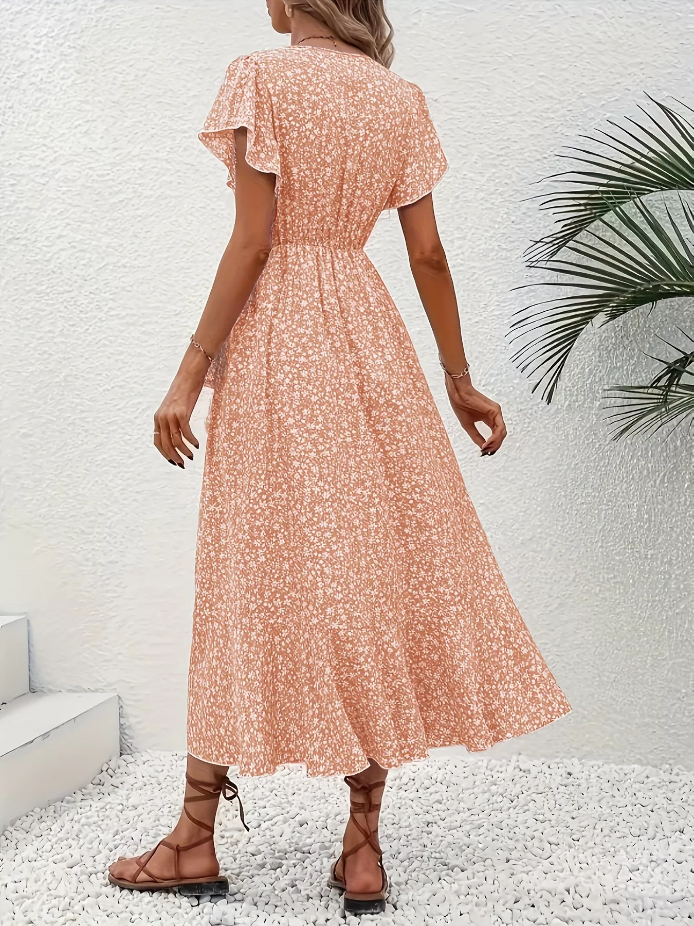 Floral Print Ruffle Hem Wrap Midi Dress - Image 13