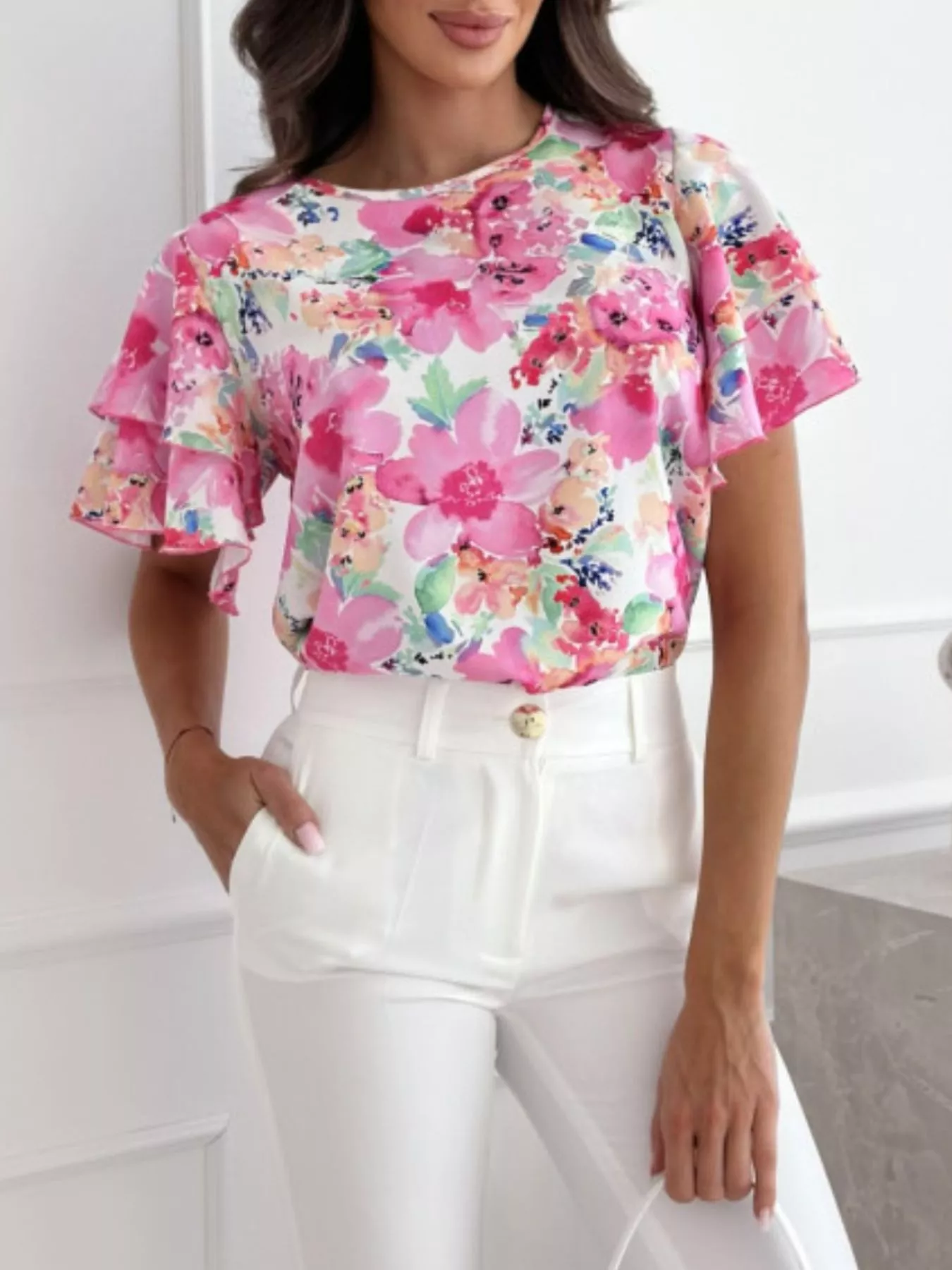 Floral Print Ruffle Sleeve Blouse - Image 2