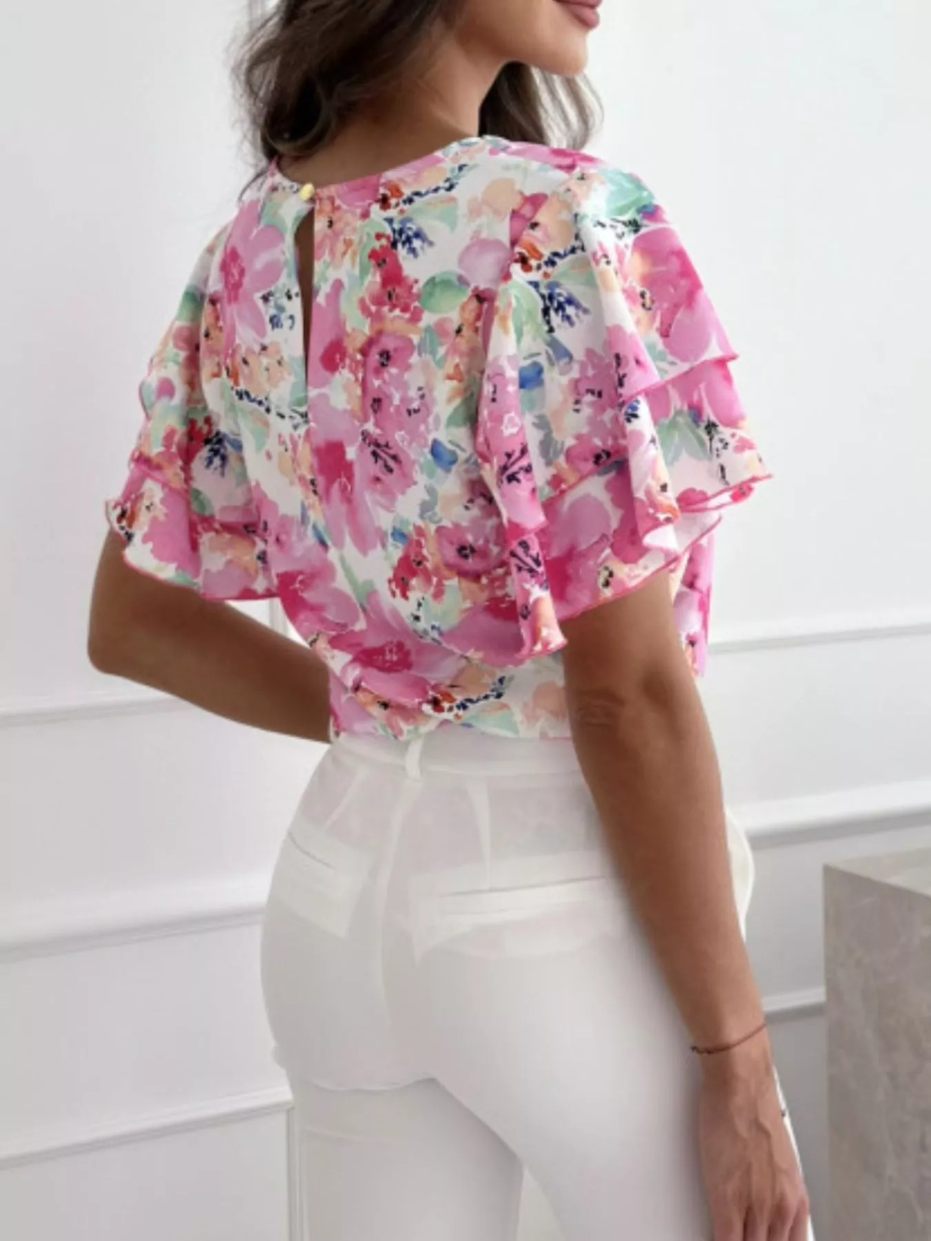 Floral Print Ruffle Sleeve Blouse - Image 3