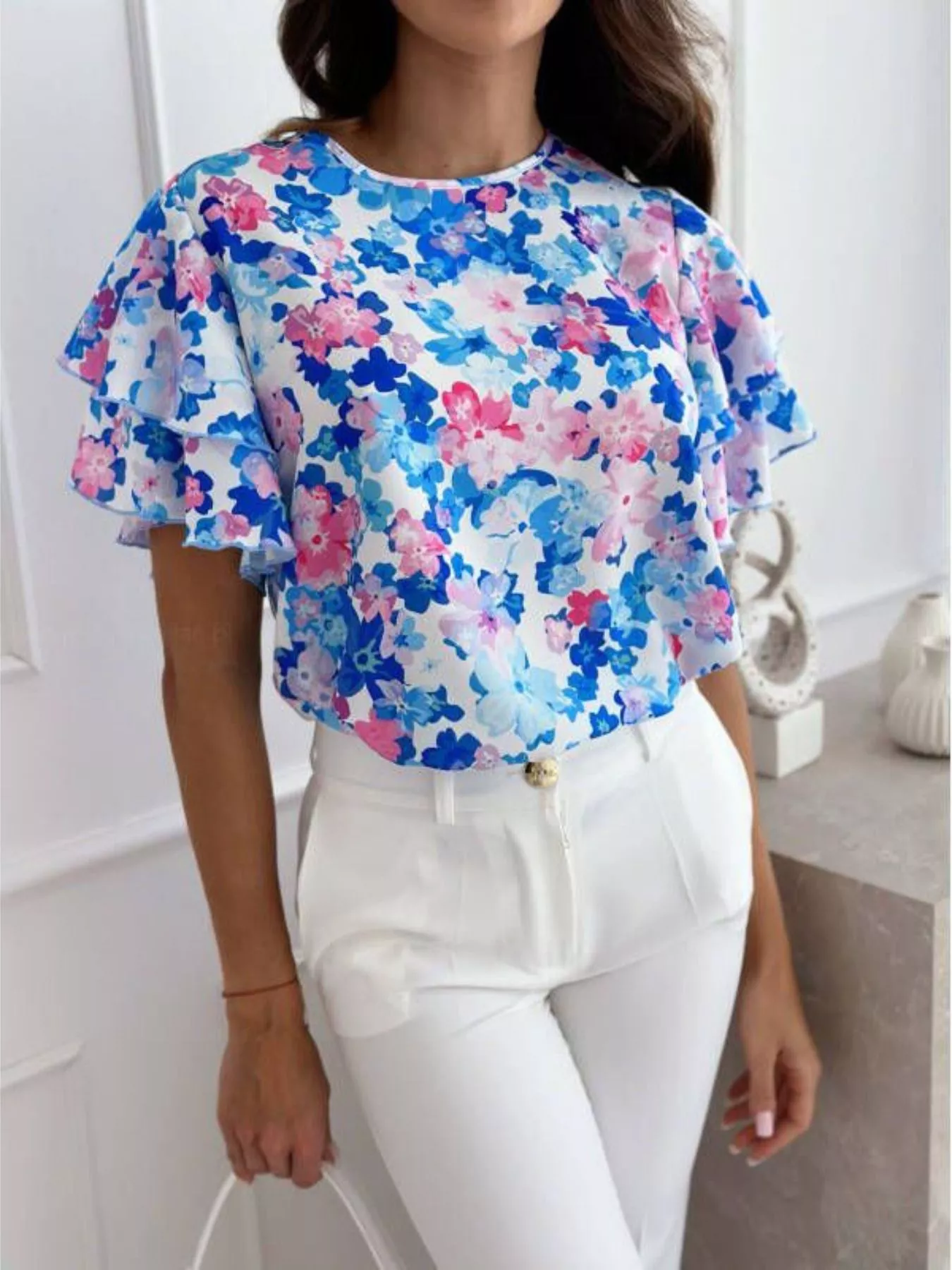 Floral Print Ruffle Sleeve Blouse - Image 4