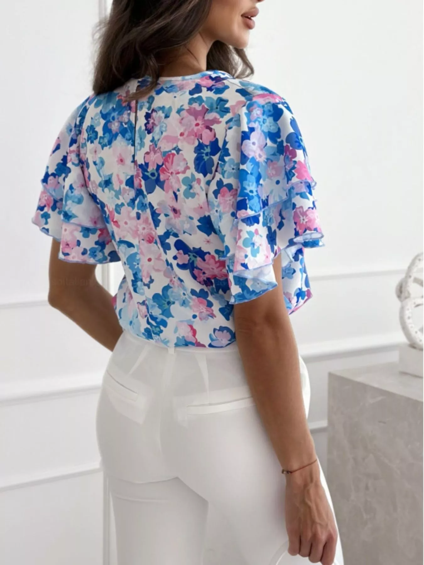 Floral Print Ruffle Sleeve Blouse - Image 6