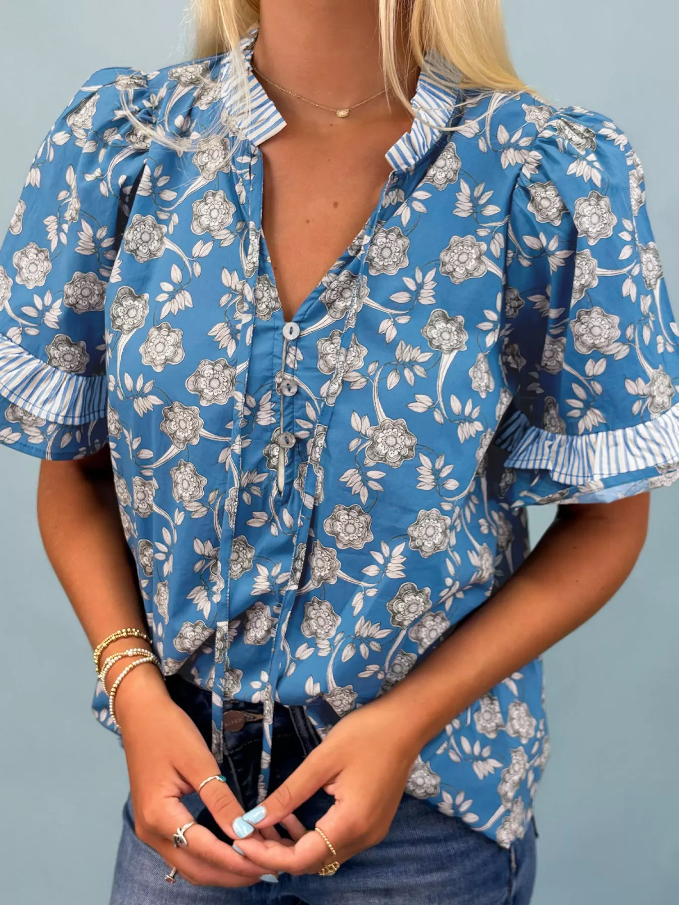 Floral Print Ruffle Sleeve Blouse - Image 4