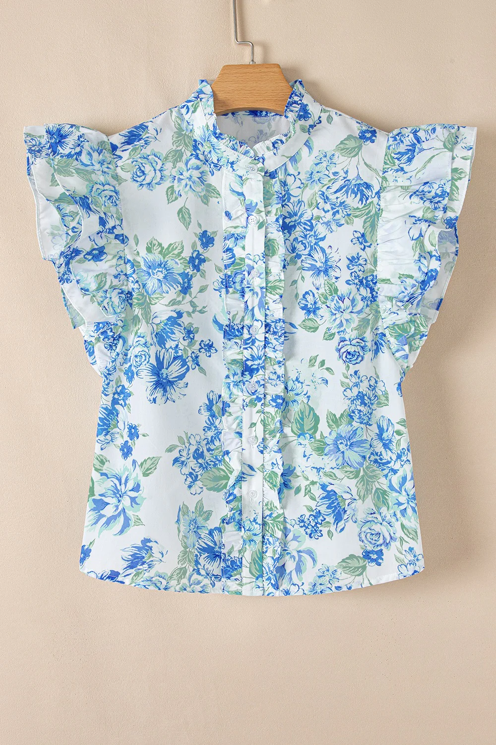 Floral Print Ruffle Sleeve Frilly Button Up Shirt - Image 4