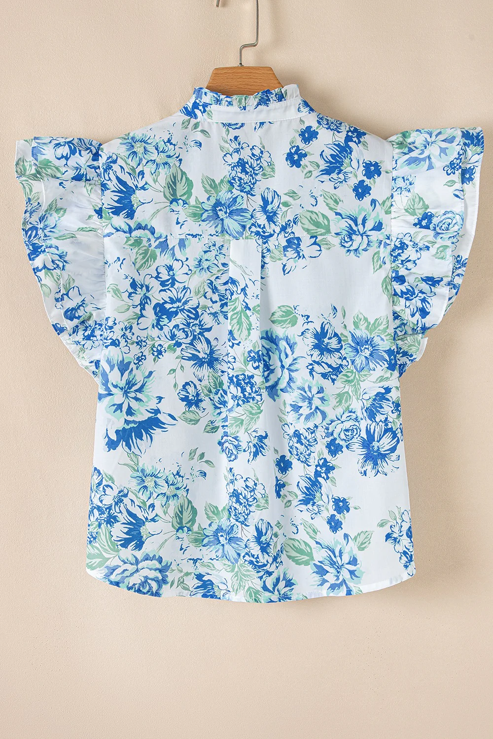 Floral Print Ruffle Sleeve Frilly Button Up Shirt - Image 5