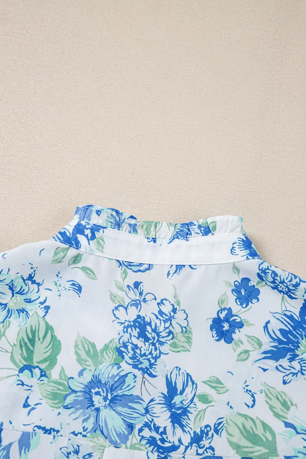 Floral Print Ruffle Sleeve Frilly Button Up Shirt - Image 7