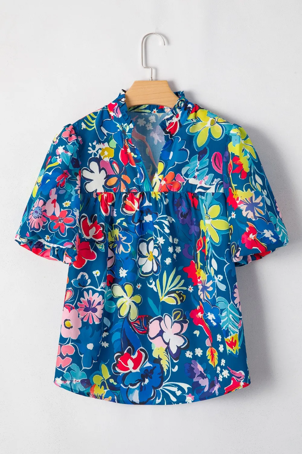 Floral Print Ruffle Sleeve Loose Blouse - Image 5