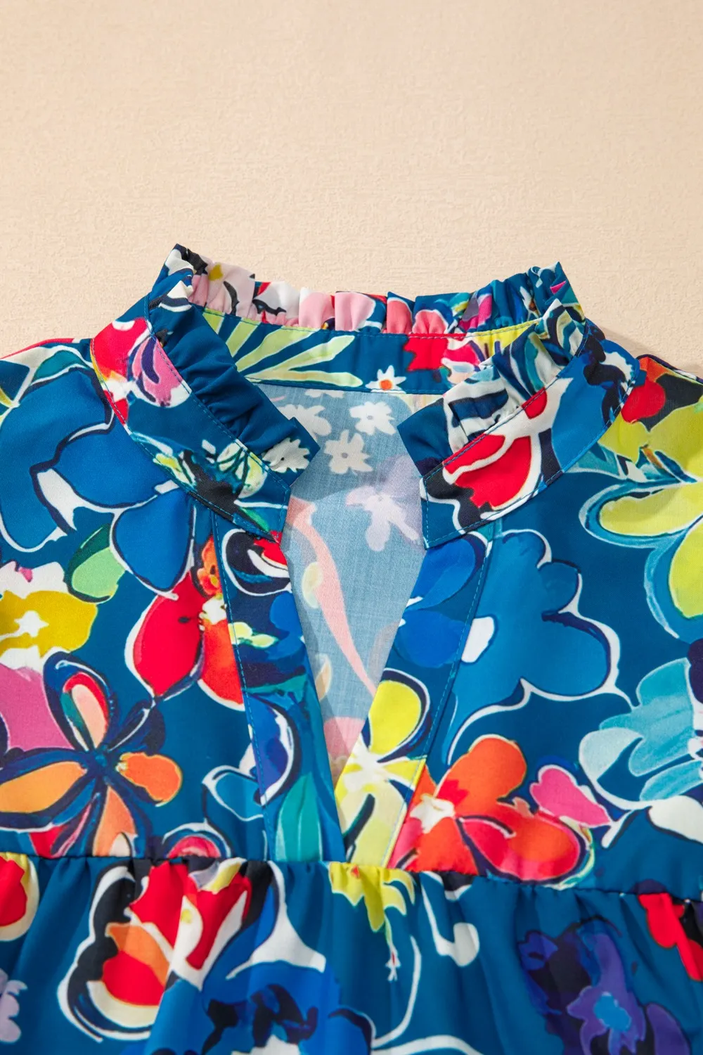 Floral Print Ruffle Sleeve Loose Blouse - Image 7