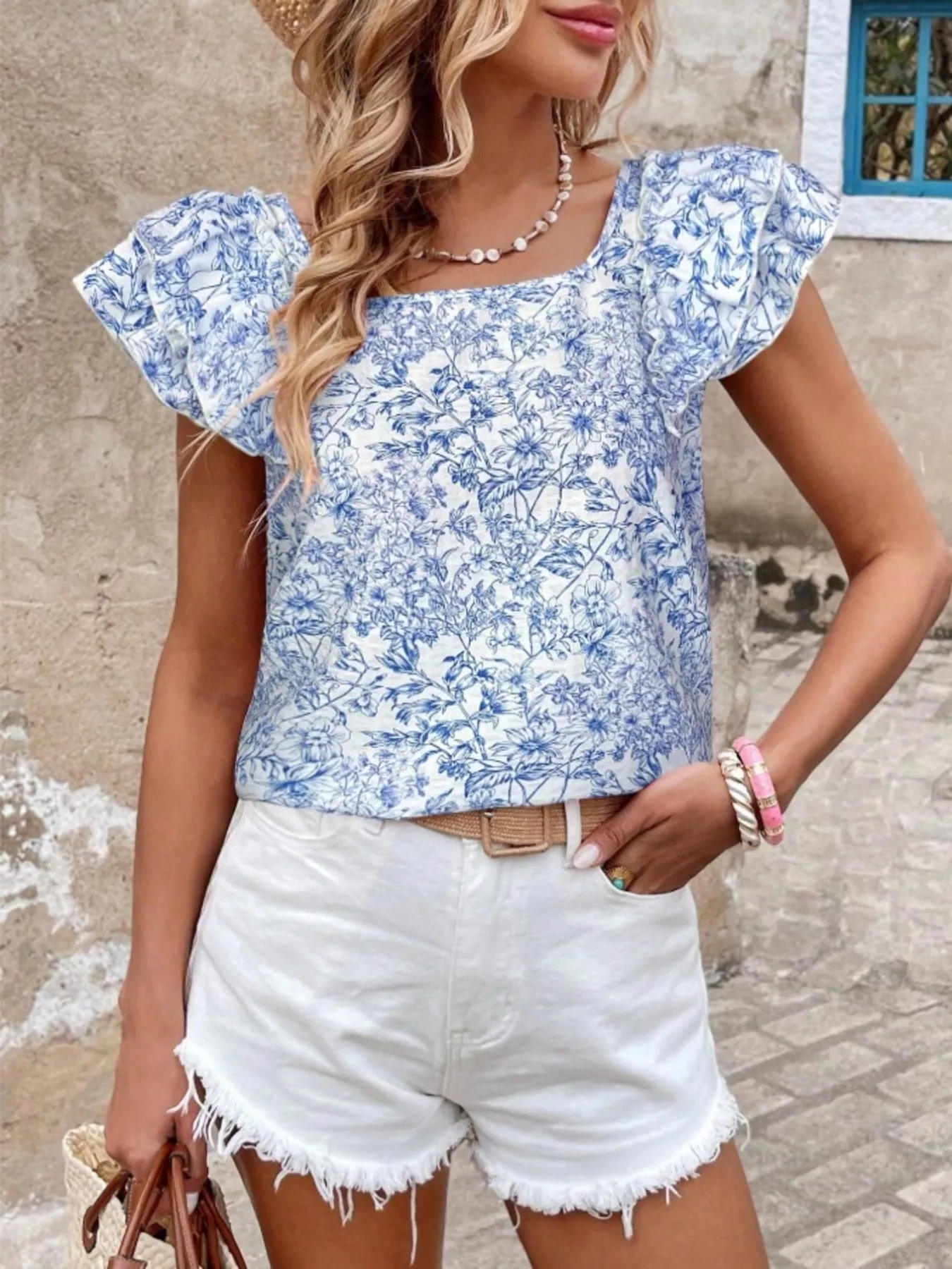 Floral Print Ruffle Trim Blouse - Image 5