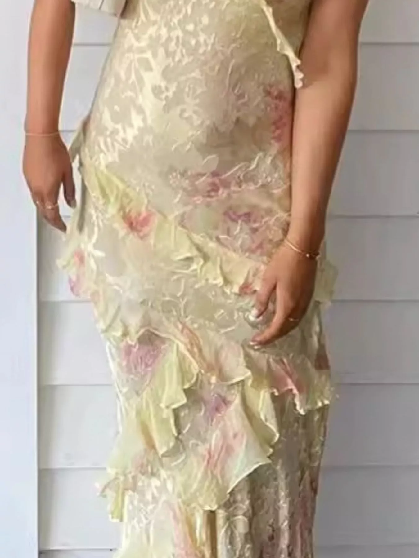 Floral Print Ruffle Trim Spaghetti Strap Maxi Dress - Image 8