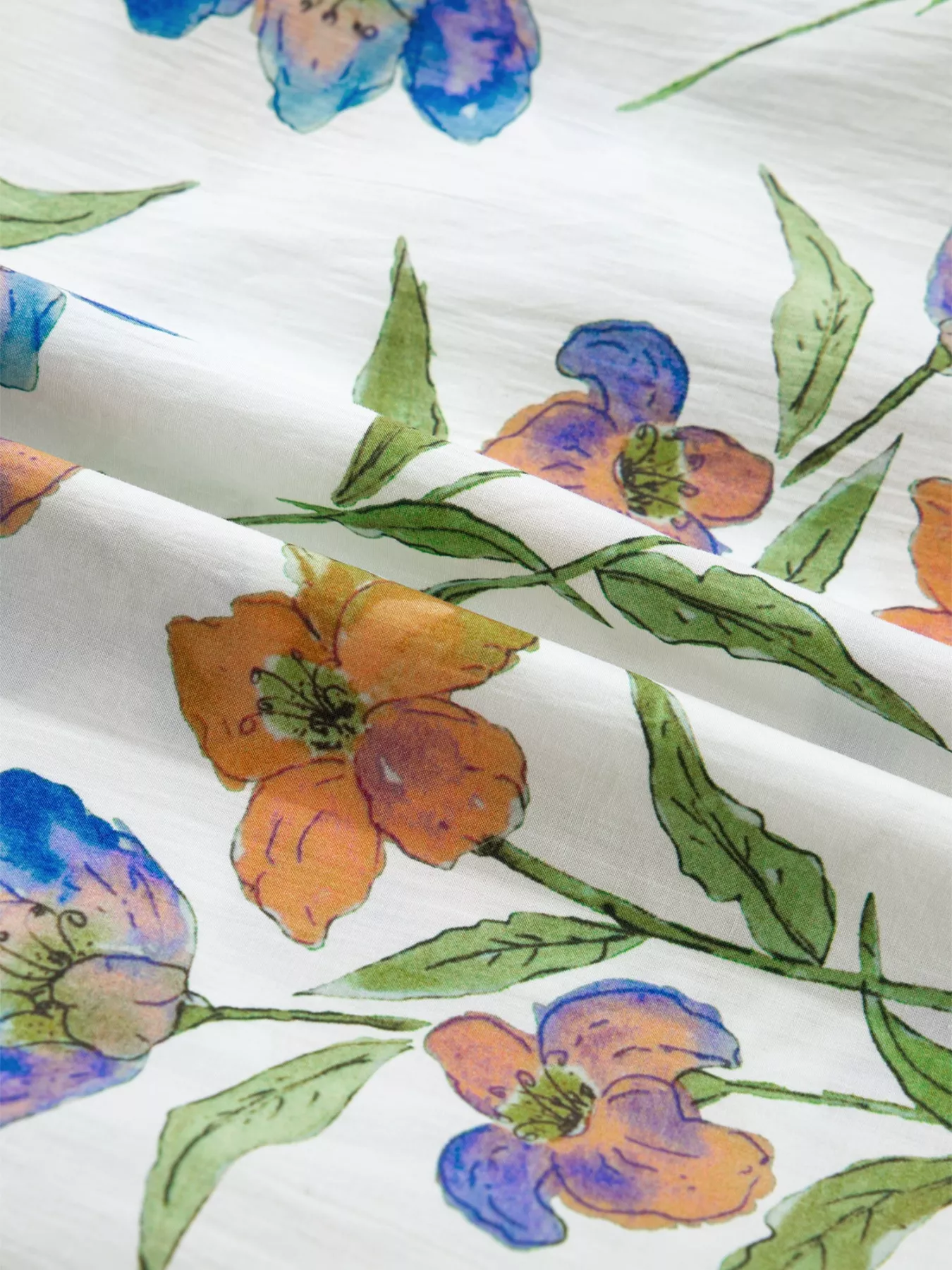 Floral Print Ruffle V-Neck Pressed Pleats Binding Tape Cotton Blouse - Image 13