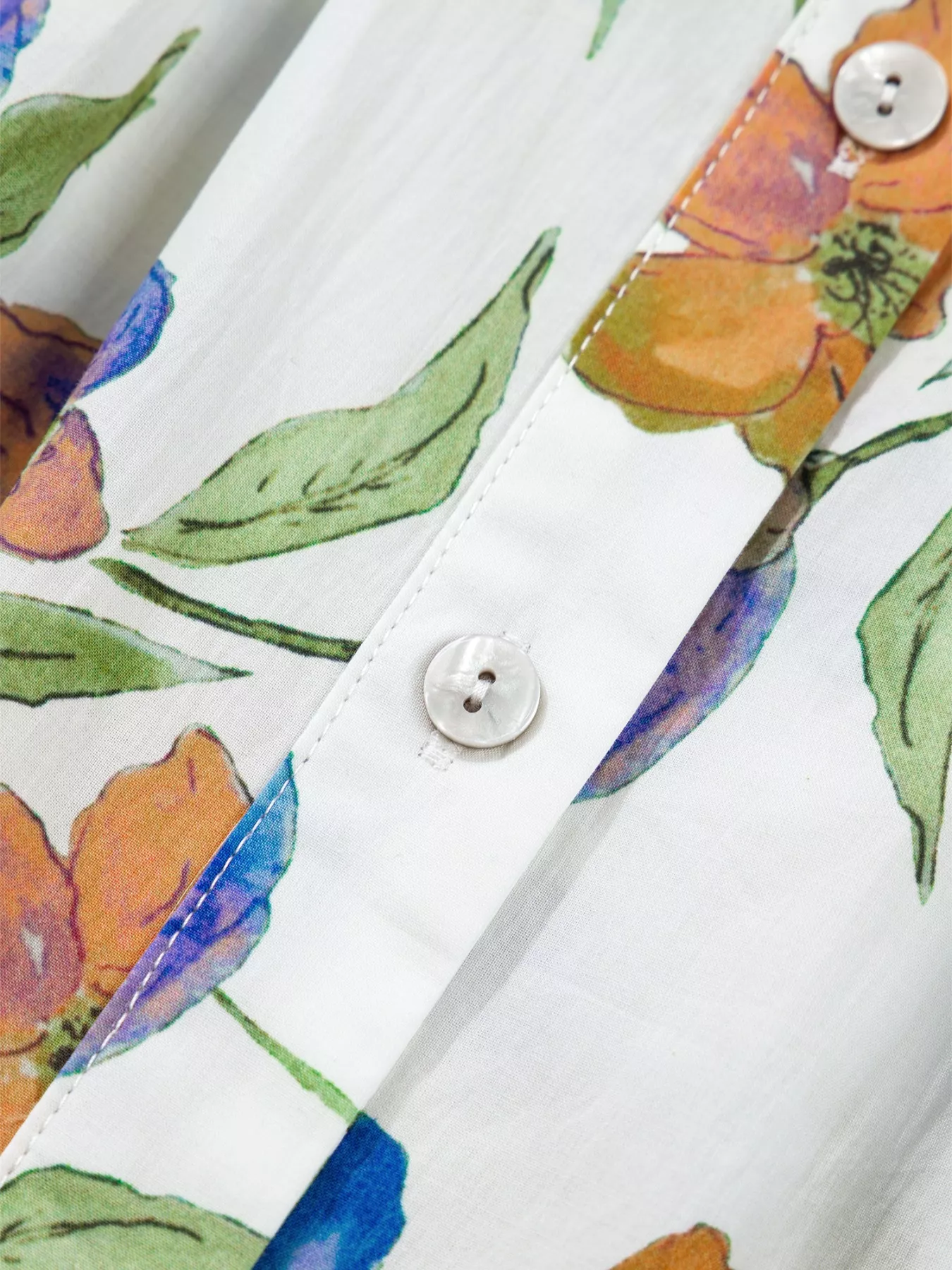 Floral Print Ruffle V-Neck Pressed Pleats Binding Tape Cotton Blouse - Image 9