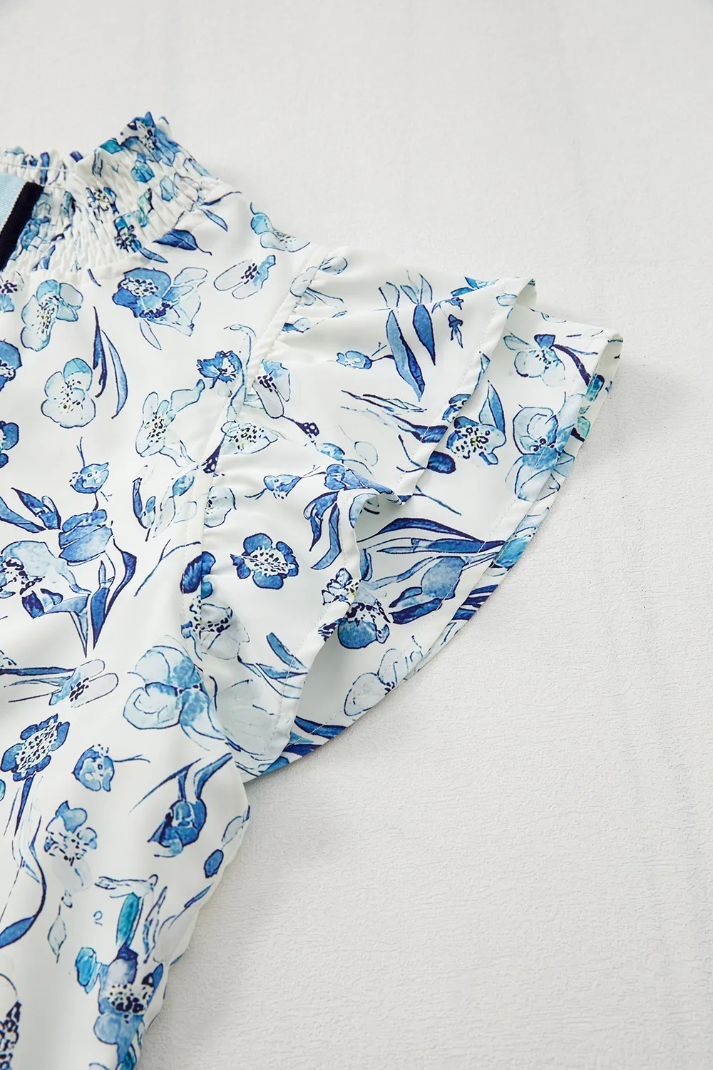 Floral Print Ruffled Short Sleeve Blouse - Image 7