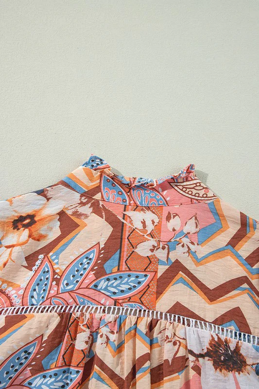 Floral Print Shirred Cuff Buttoned Loose Shirt - Image 6