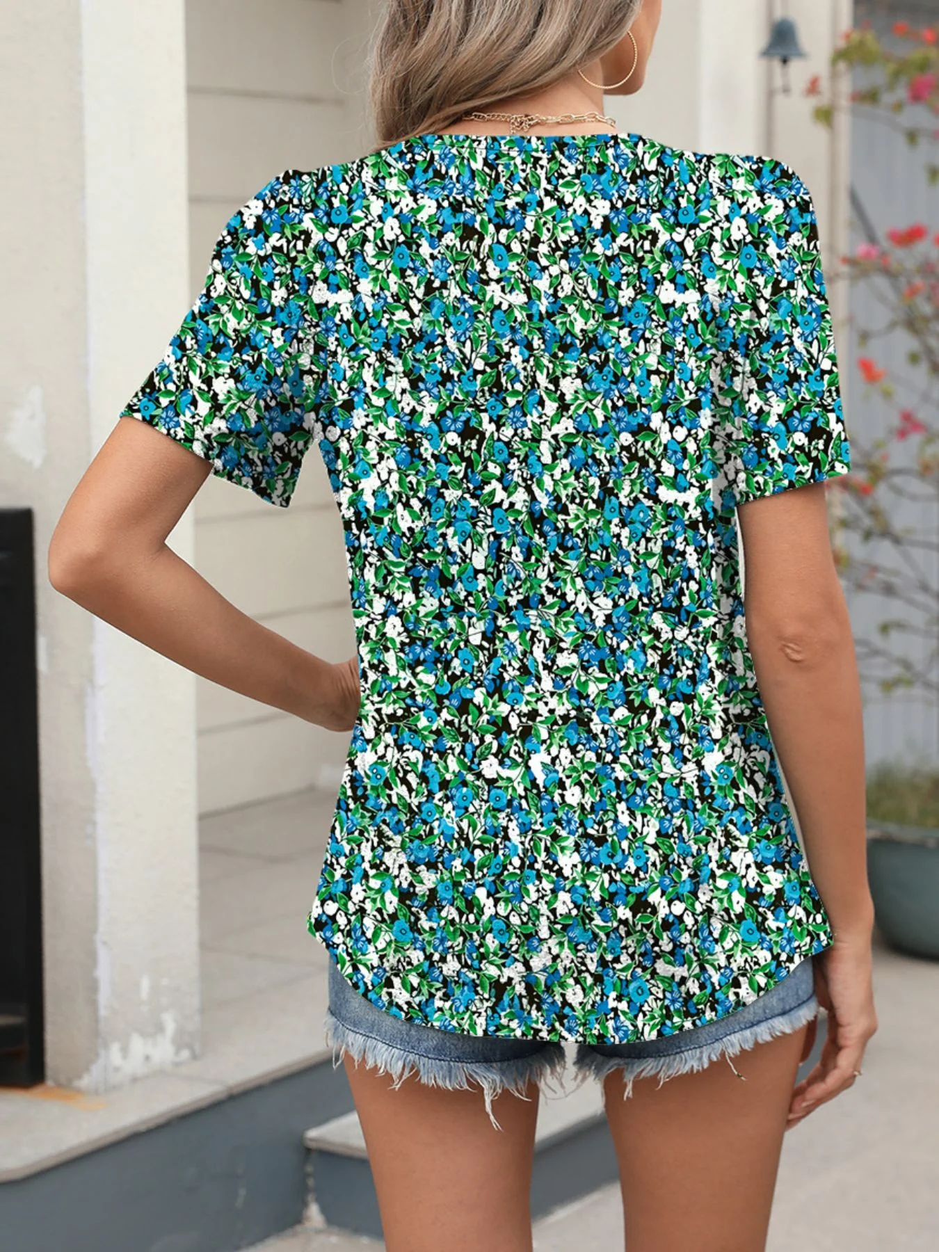 Floral Print Short Sleeve Blouse - Image 4