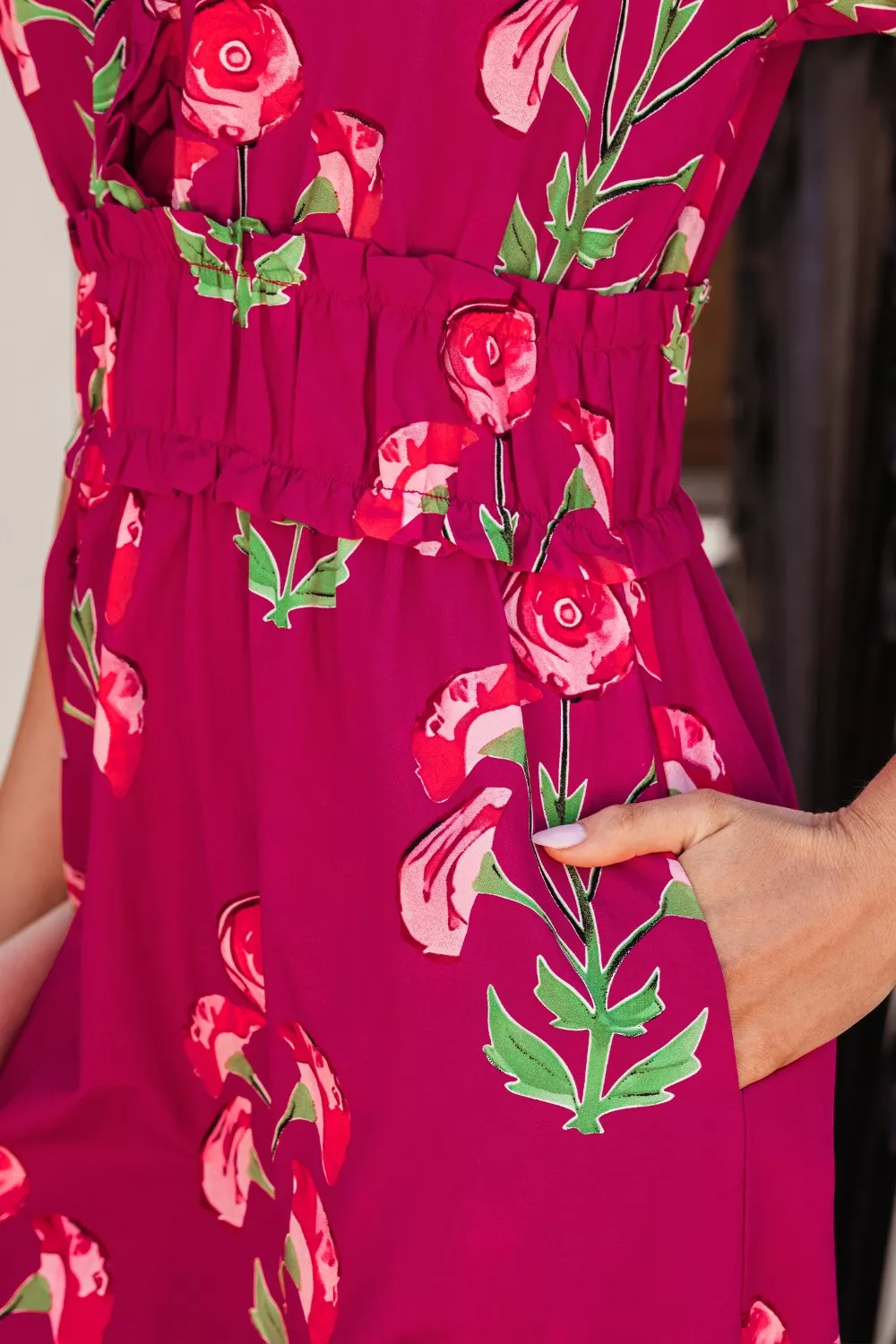 Floral Print Short Sleeve Midi Dress - Image 5