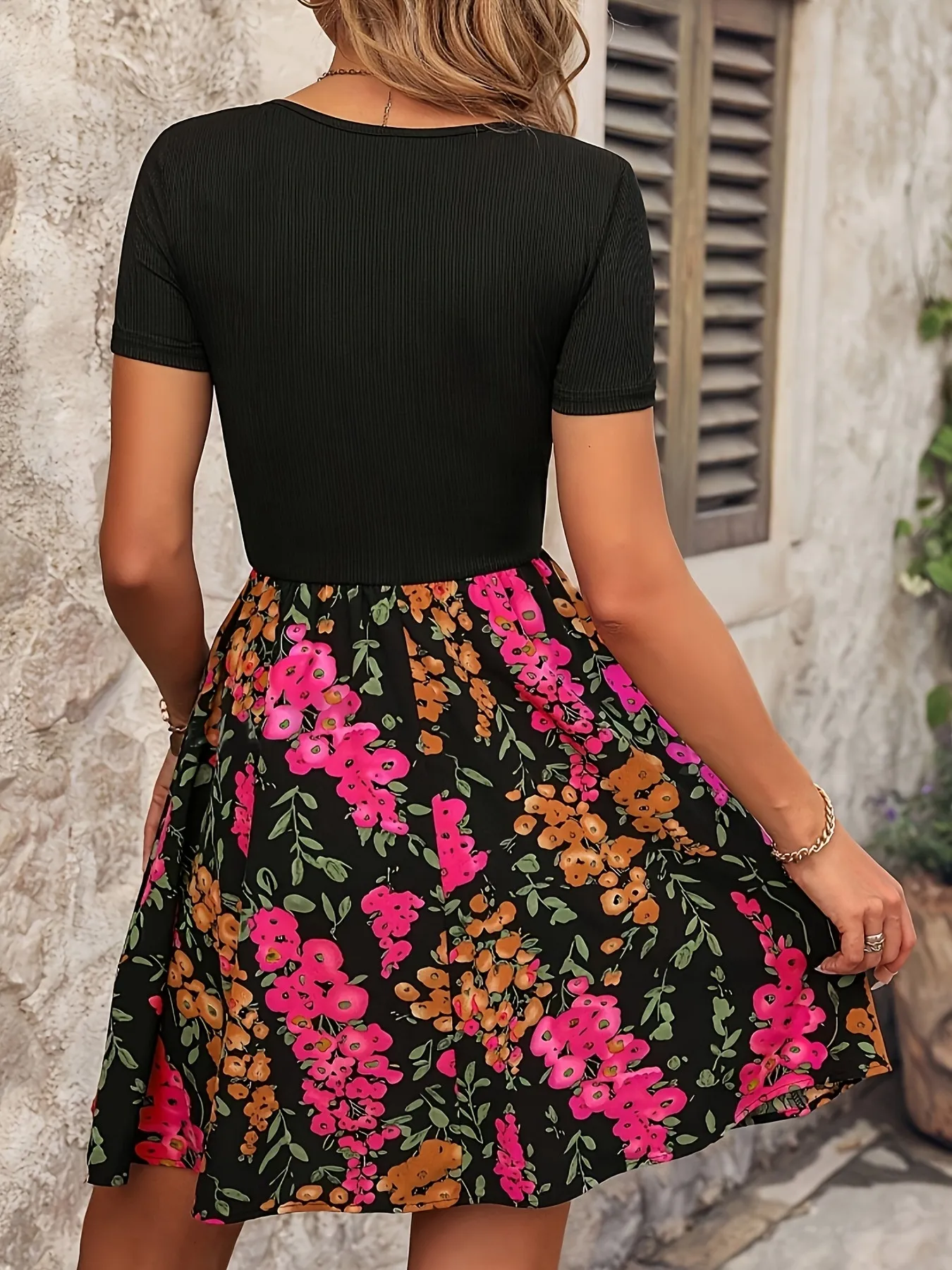 Floral Print Short Sleeve Mini Dress - Image 2
