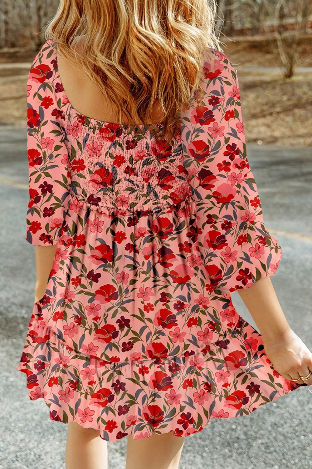 Floral Print Smocked Mini Dress - Image 2