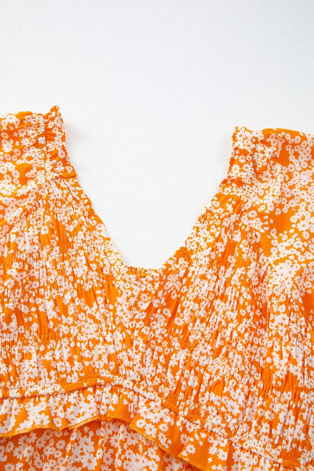 Floral Print Smocked V Neck Wide Sleeve Maxi Dress - Image 8