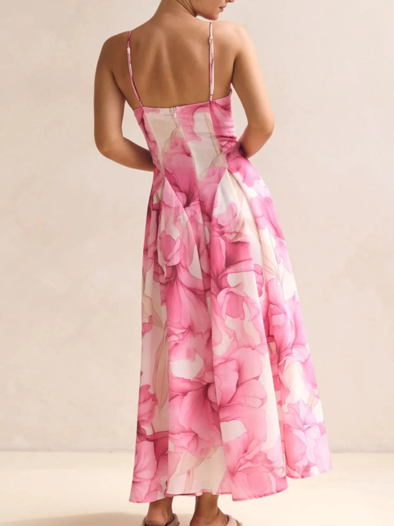 Floral Print Spaghetti Strap Midi Dress - Image 5
