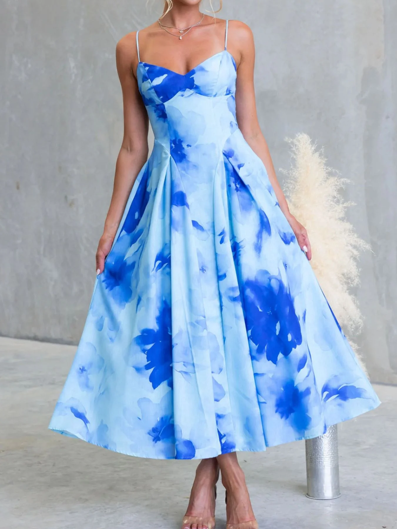 Floral Print Spaghetti Strap Midi Dress - Image 7