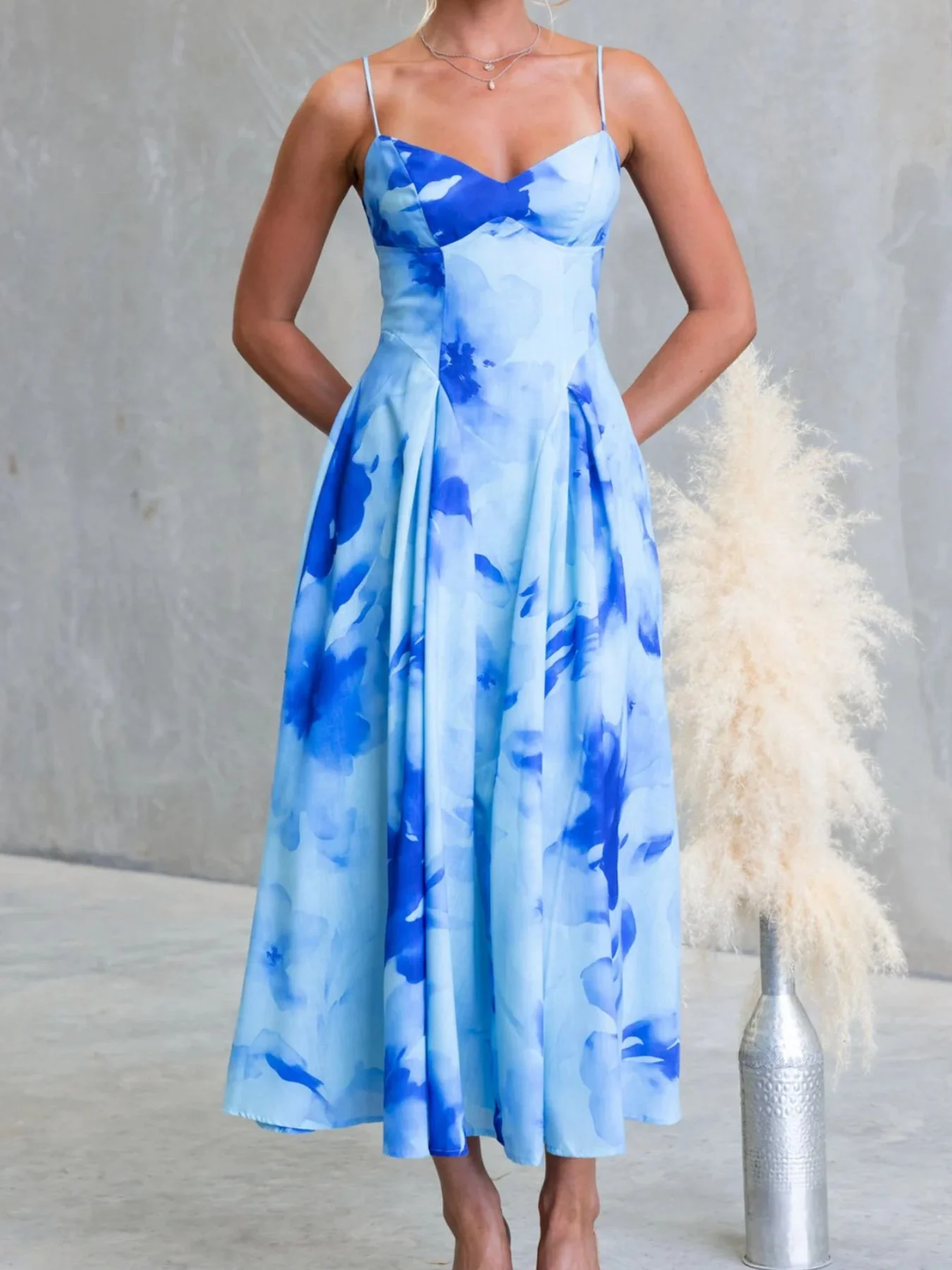 Floral Print Spaghetti Strap Midi Dress - Image 8