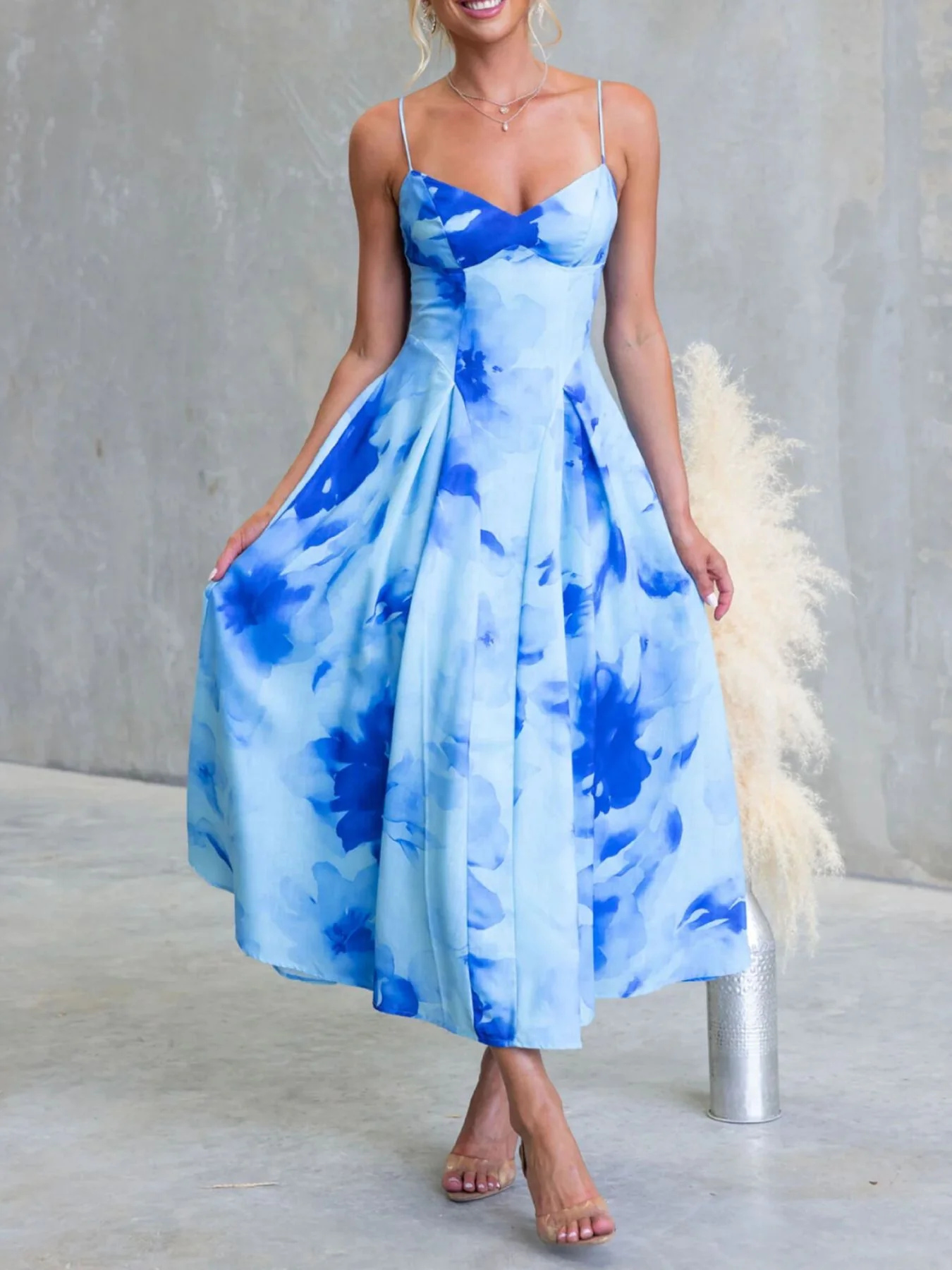 Floral Print Spaghetti Strap Midi Dress - Image 9