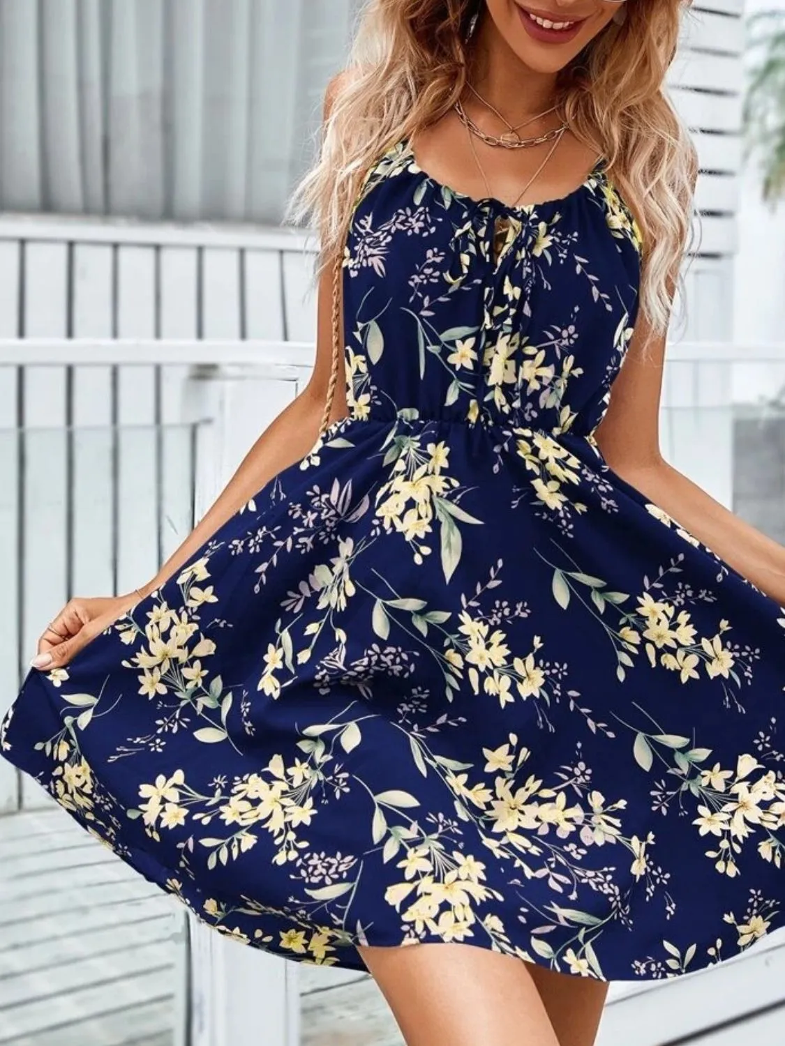 Floral Print Spaghetti Strap Summer Mini Dress - Image 6