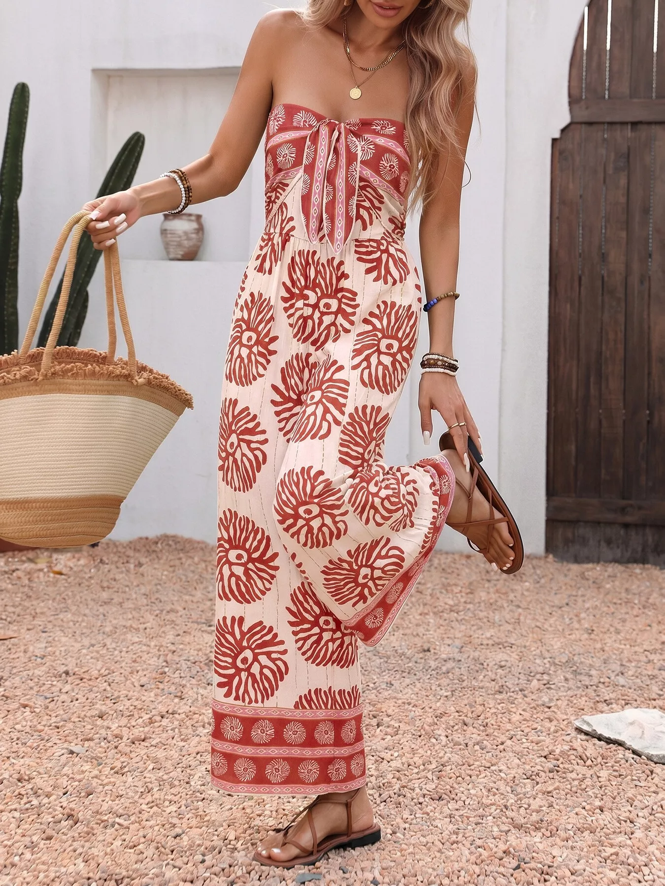 Floral Print Strapless Wide Leg Jumpsuit - Image 4