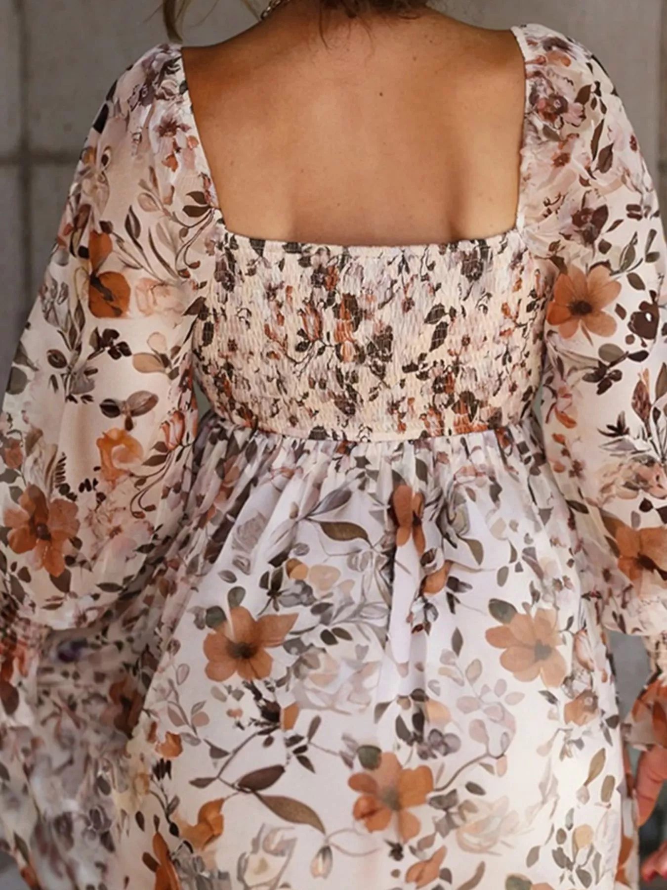 Floral Print Sweetheart Neck Long Sleeve High Waist Mini Dress - Image 3