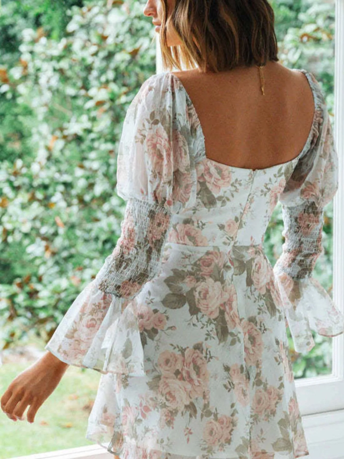 Floral Print Sweetheart Neck Mini Dress - Image 3