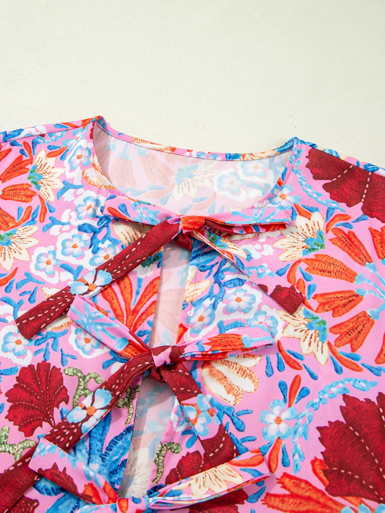 Floral Print Tie Front Midi Dress - Image 10