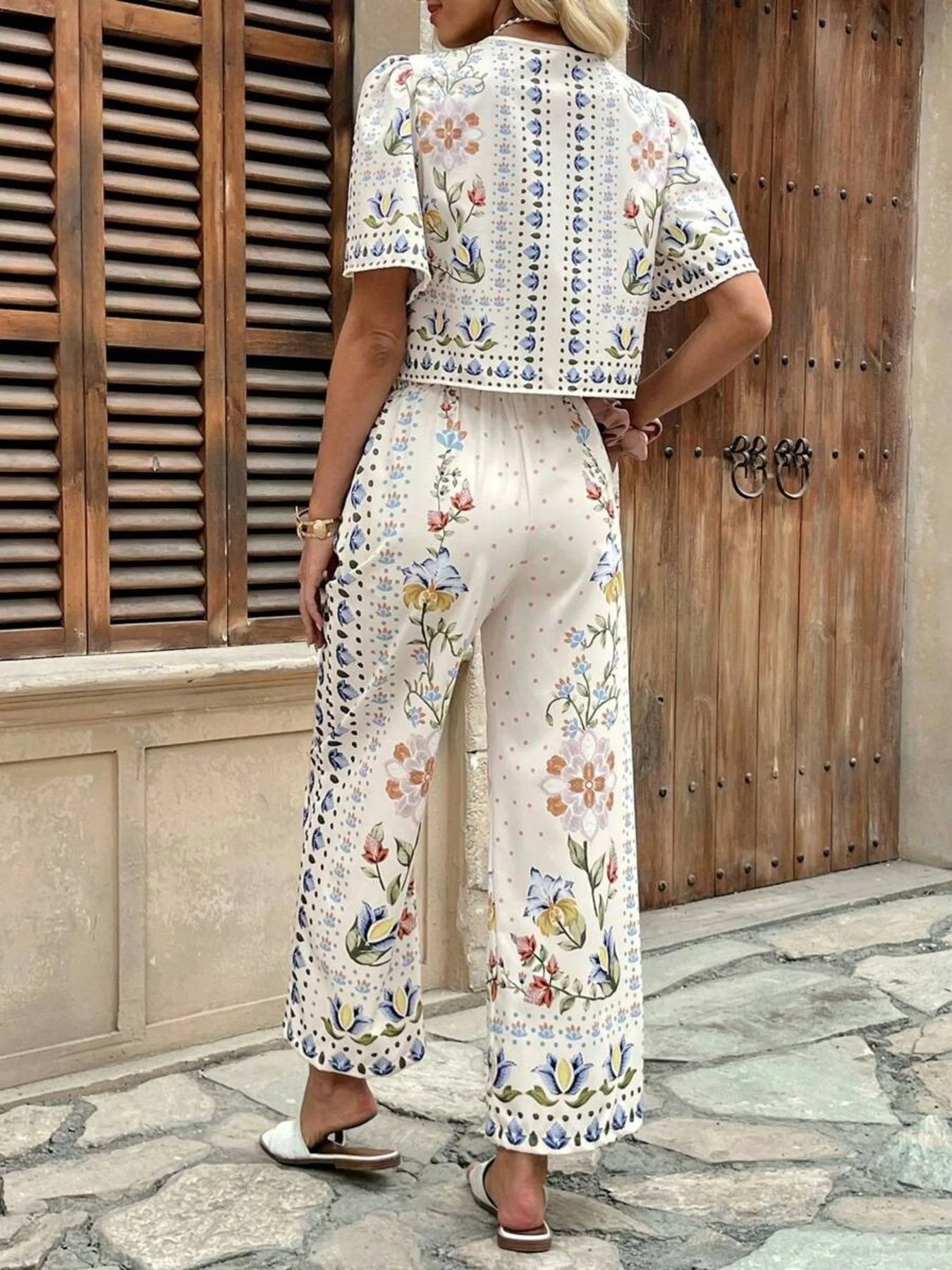 Floral Print Tie-Front Top and Pants Set - Image 6