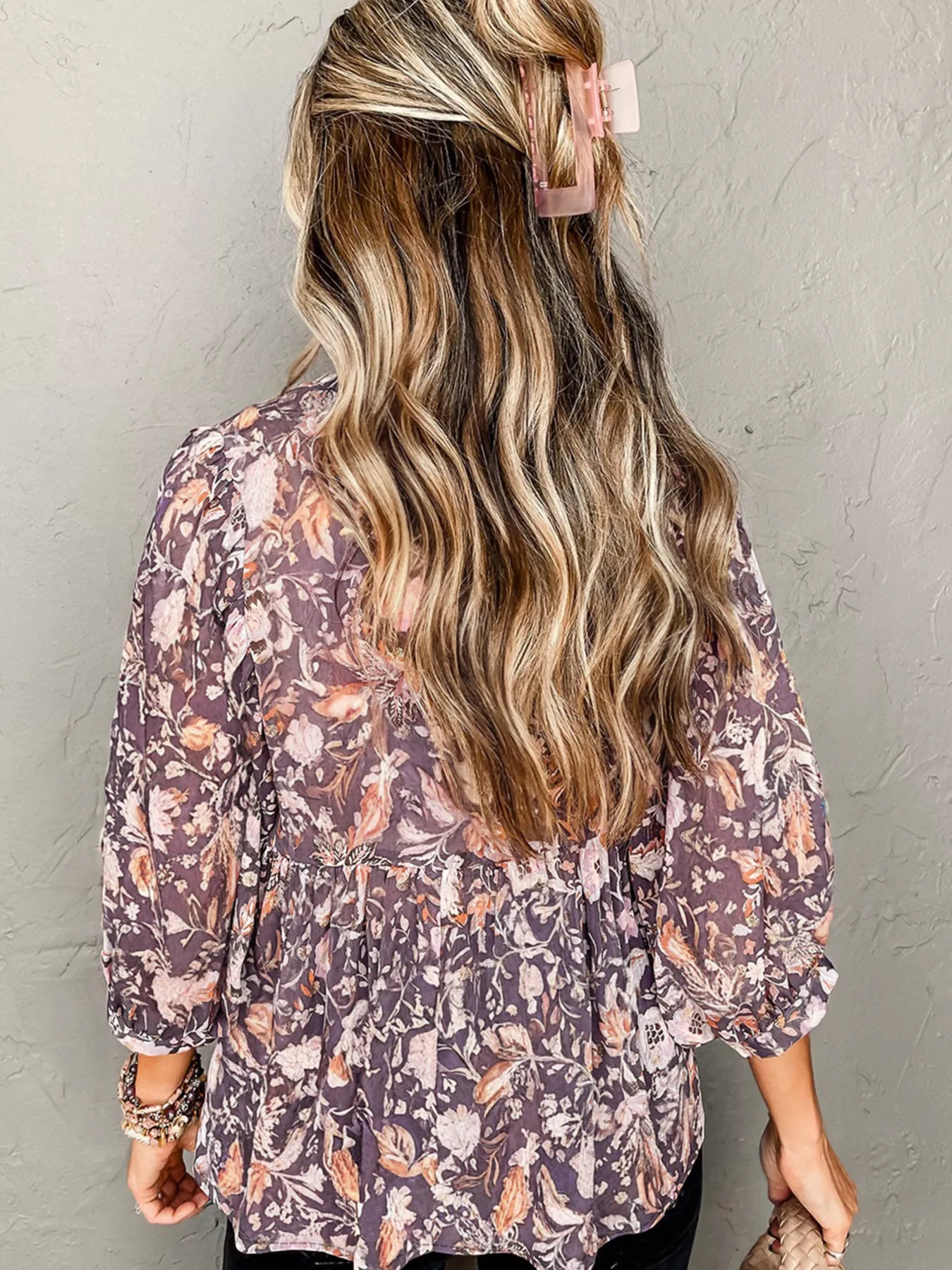 Floral Print Tie Neck Blouse - Image 3