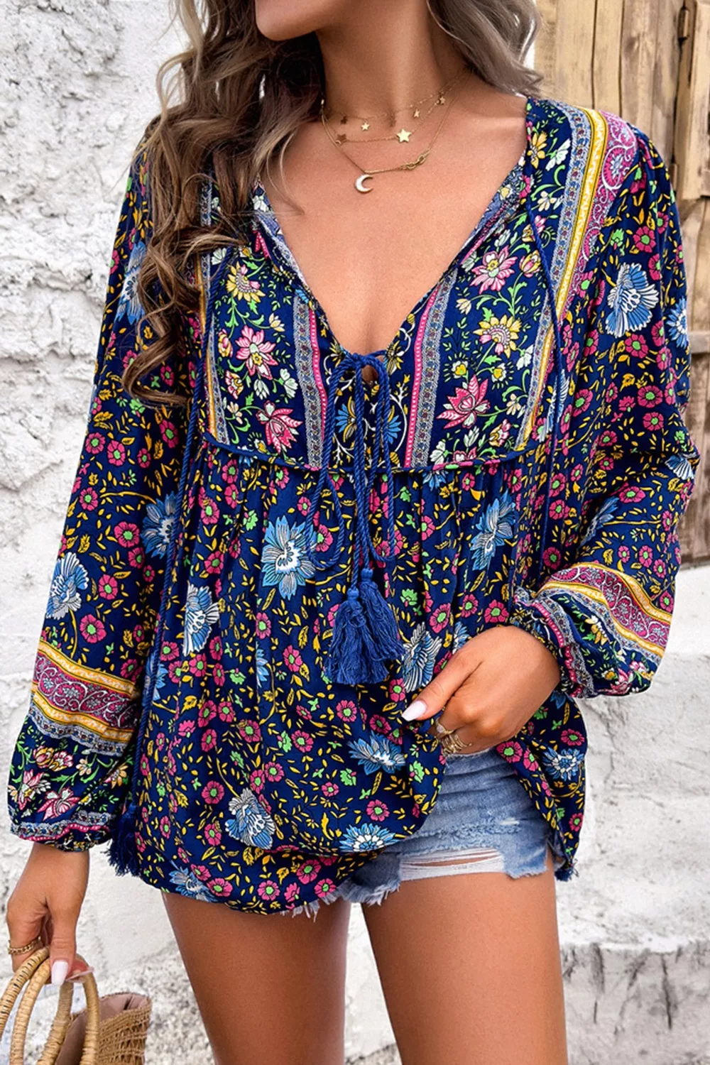 Floral Print Tie Neck Blouse - Image 4
