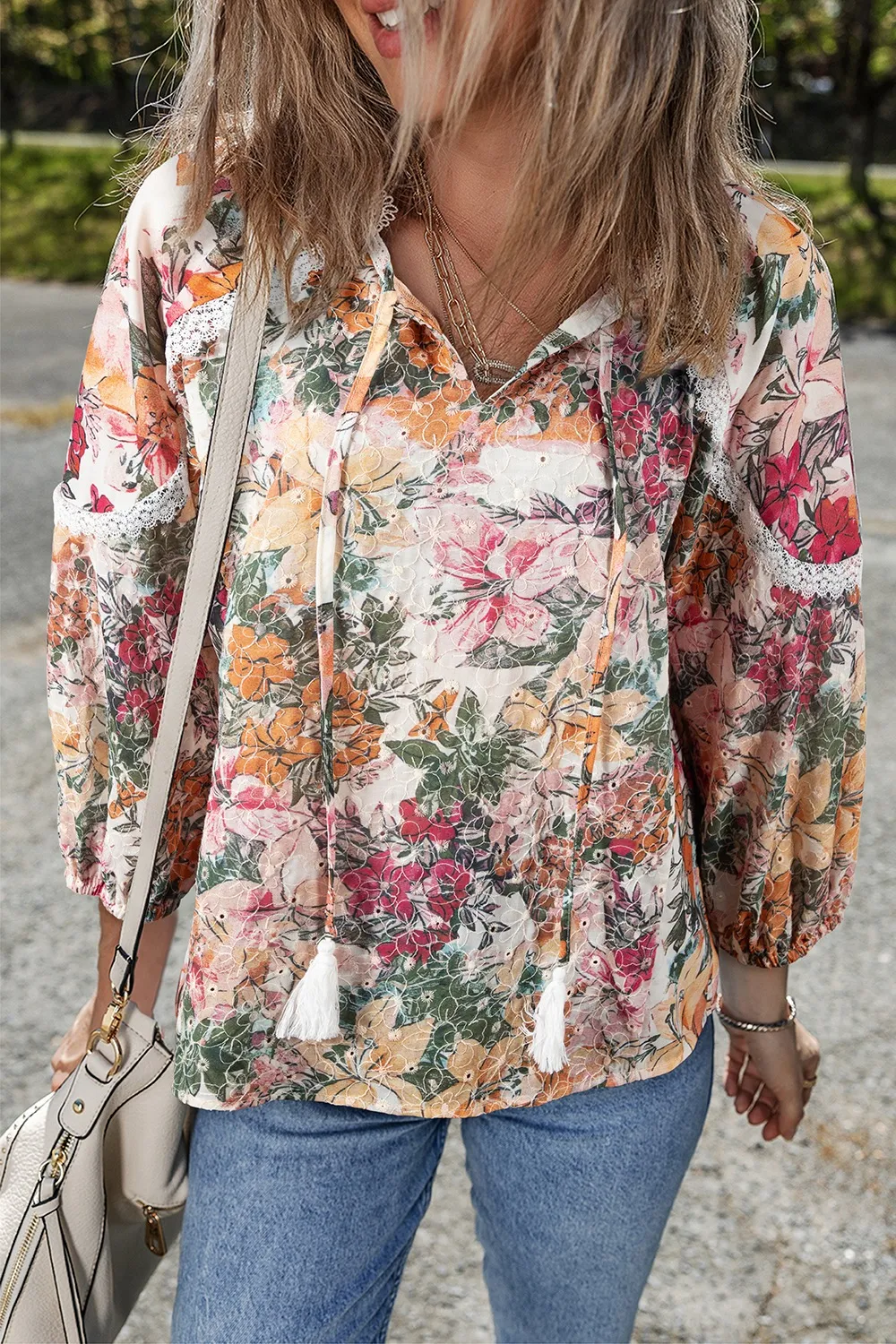 Floral Print Tie Neck Blouse - Image 3