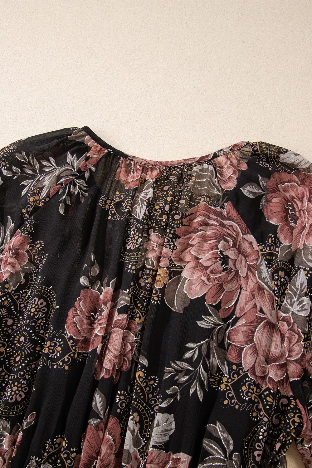 Floral Print Tie Neck Mini Dress - Image 13