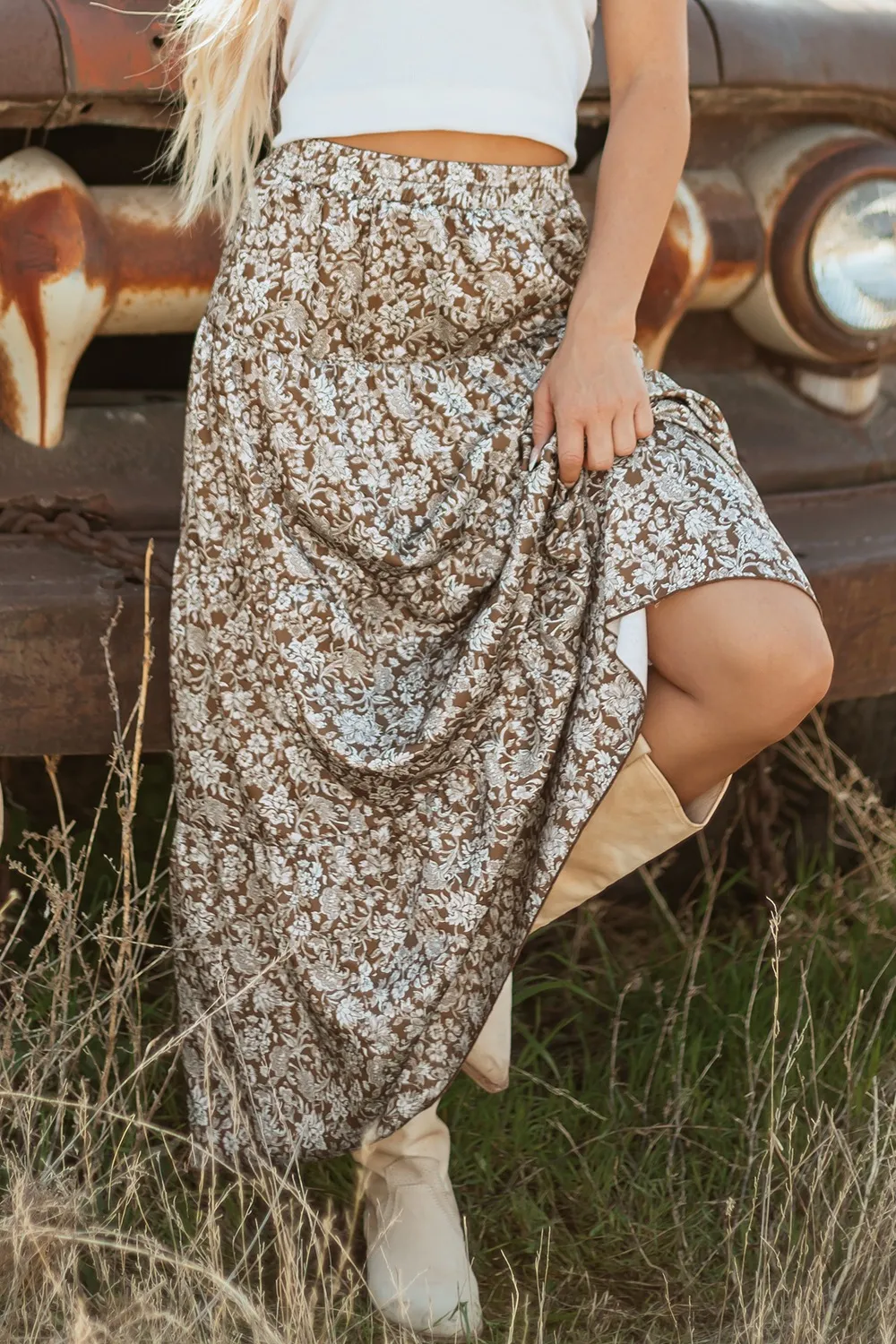 Floral Print Tiered Maxi Skirt - Image 4