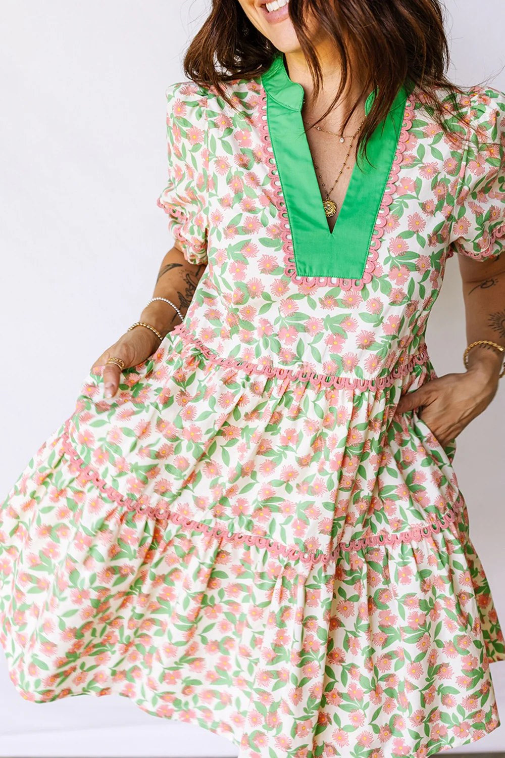 Floral Print Tiered Mini Dress - Image 4