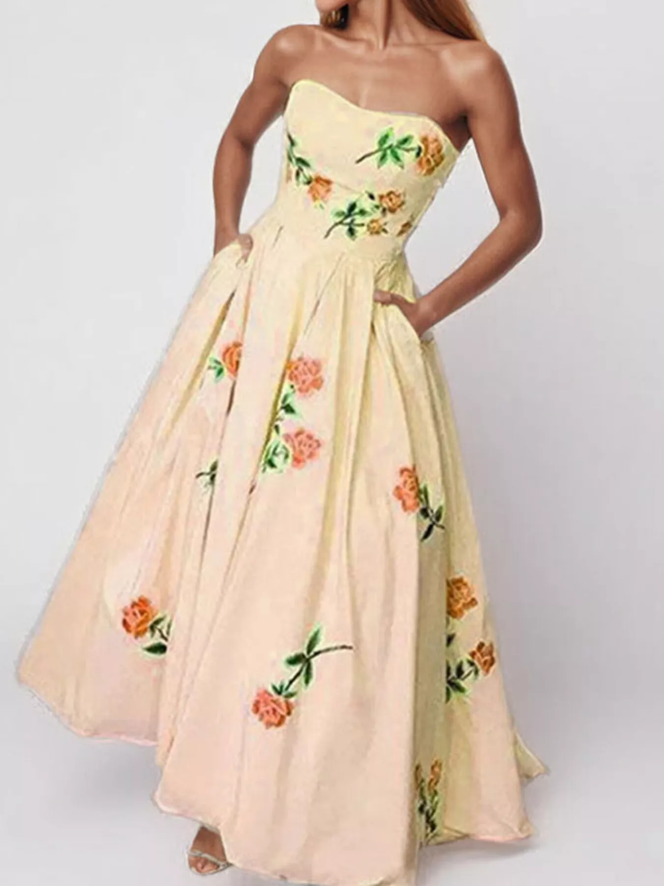 Floral Print Tube Maxi Dress - Image 10