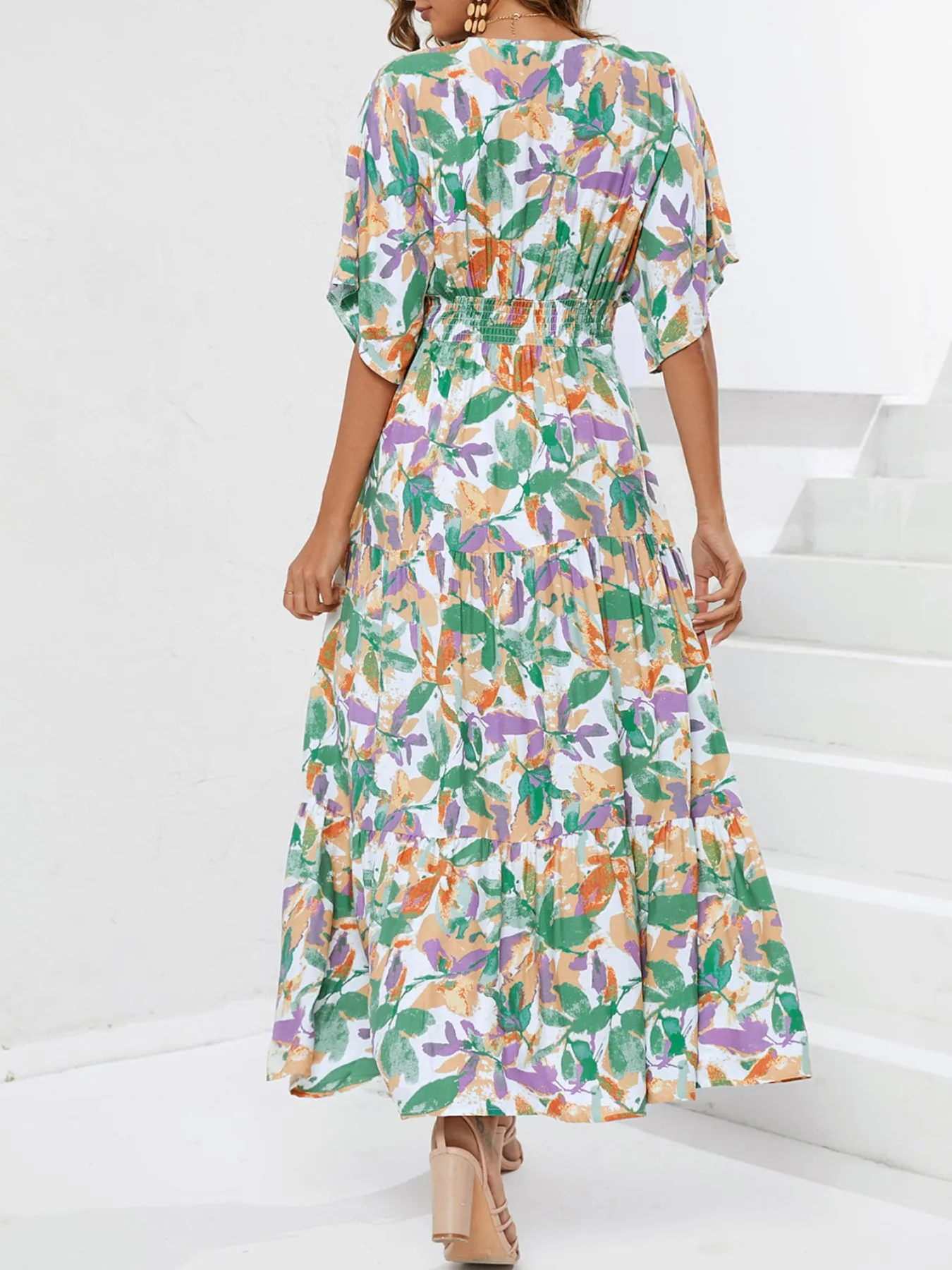 Floral Print V-neck Boho Midi Dress - Image 7