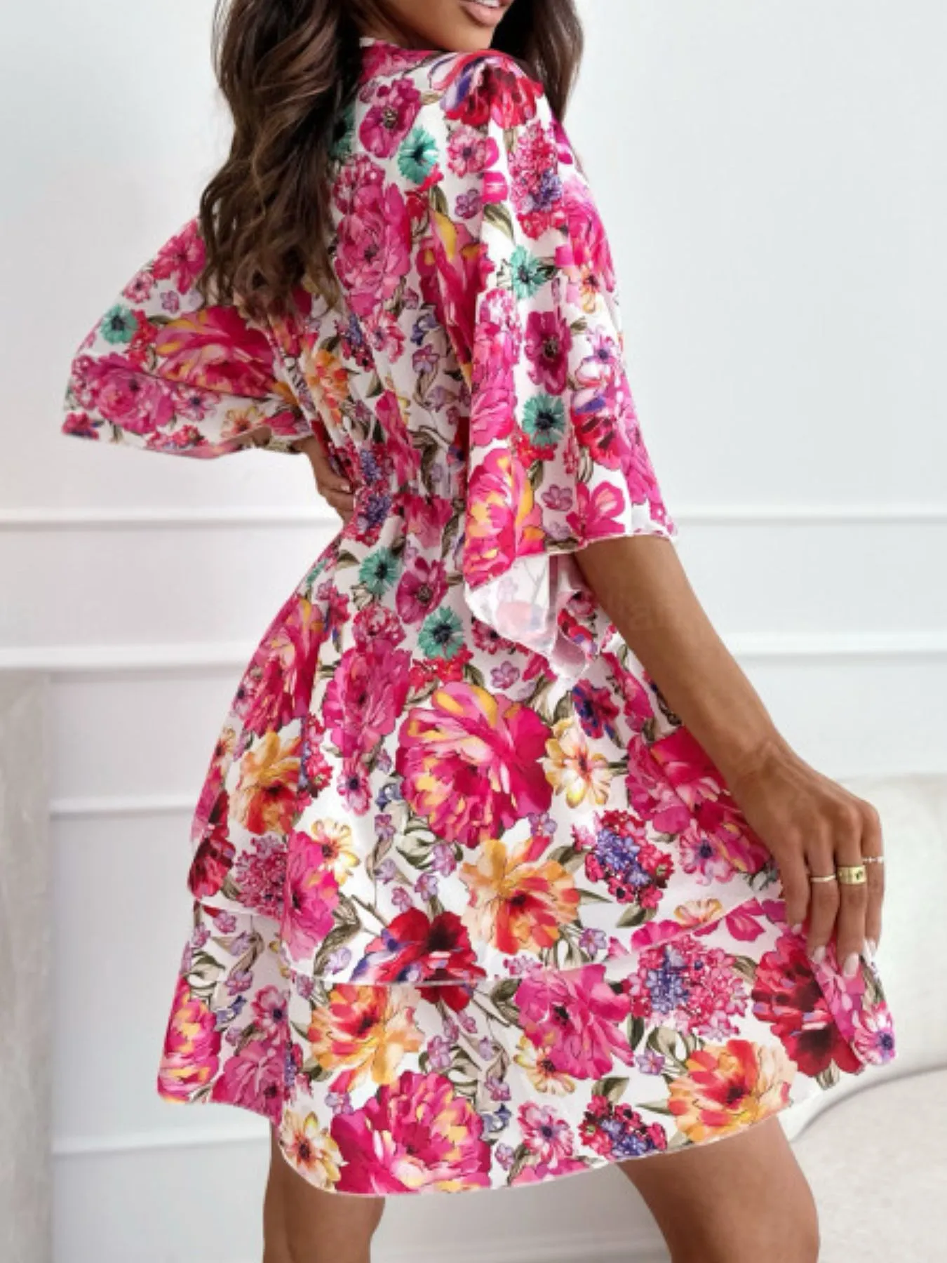 Floral Print V-Neck Ruffle Mini Dress - Image 7