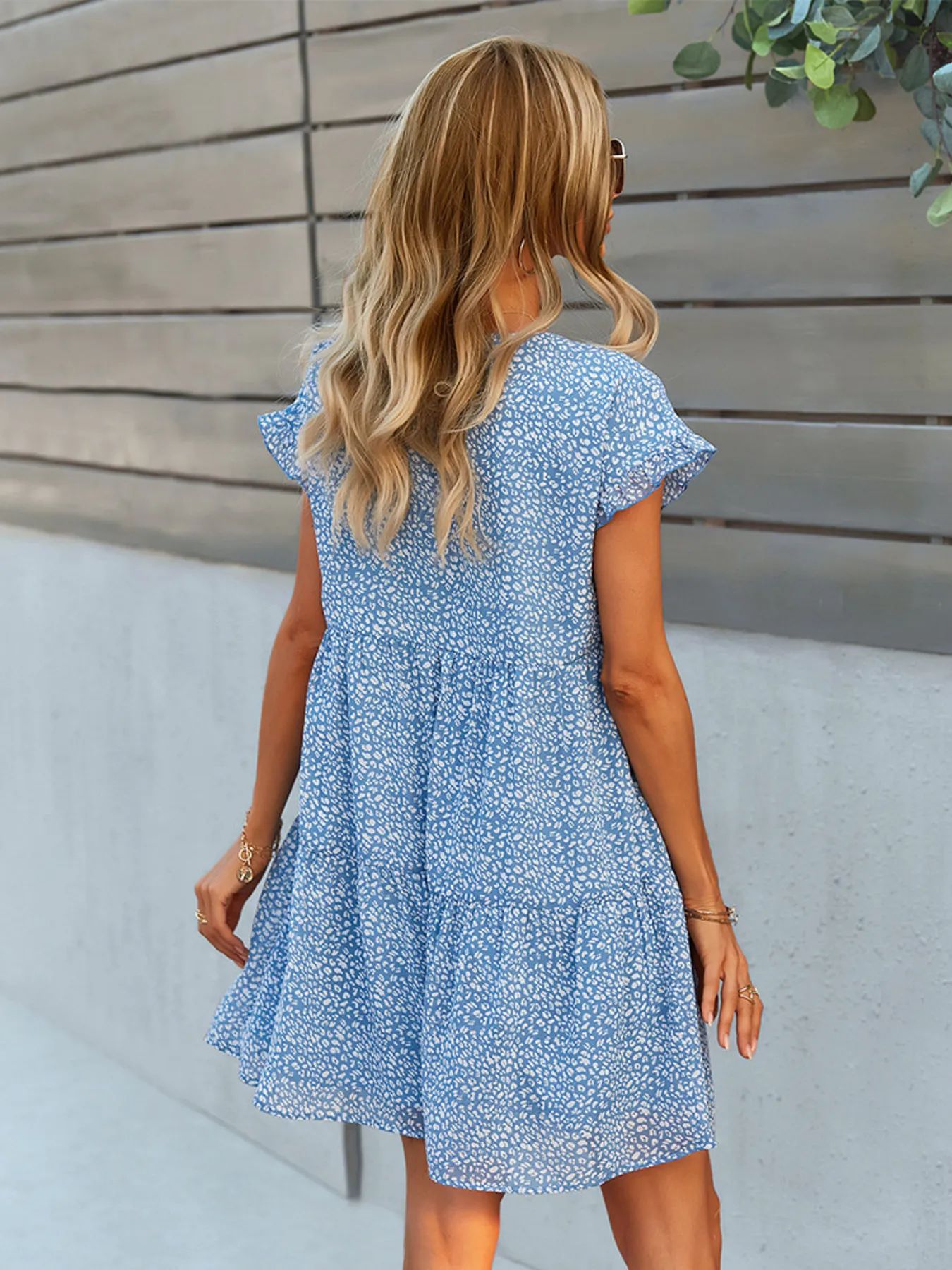 Floral Print V-Neck Ruffle Tiered Summer Mini Dress - Image 15