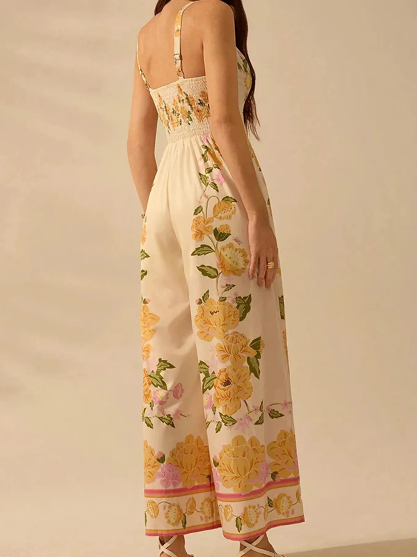 Floral Print Wide-Leg V-Neck Cami Jumpsuit - Image 2