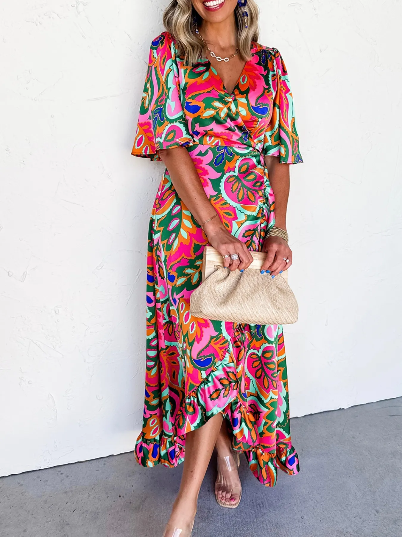 Floral Print Wrap Maxi Dress with Ruffle Details - Image 4