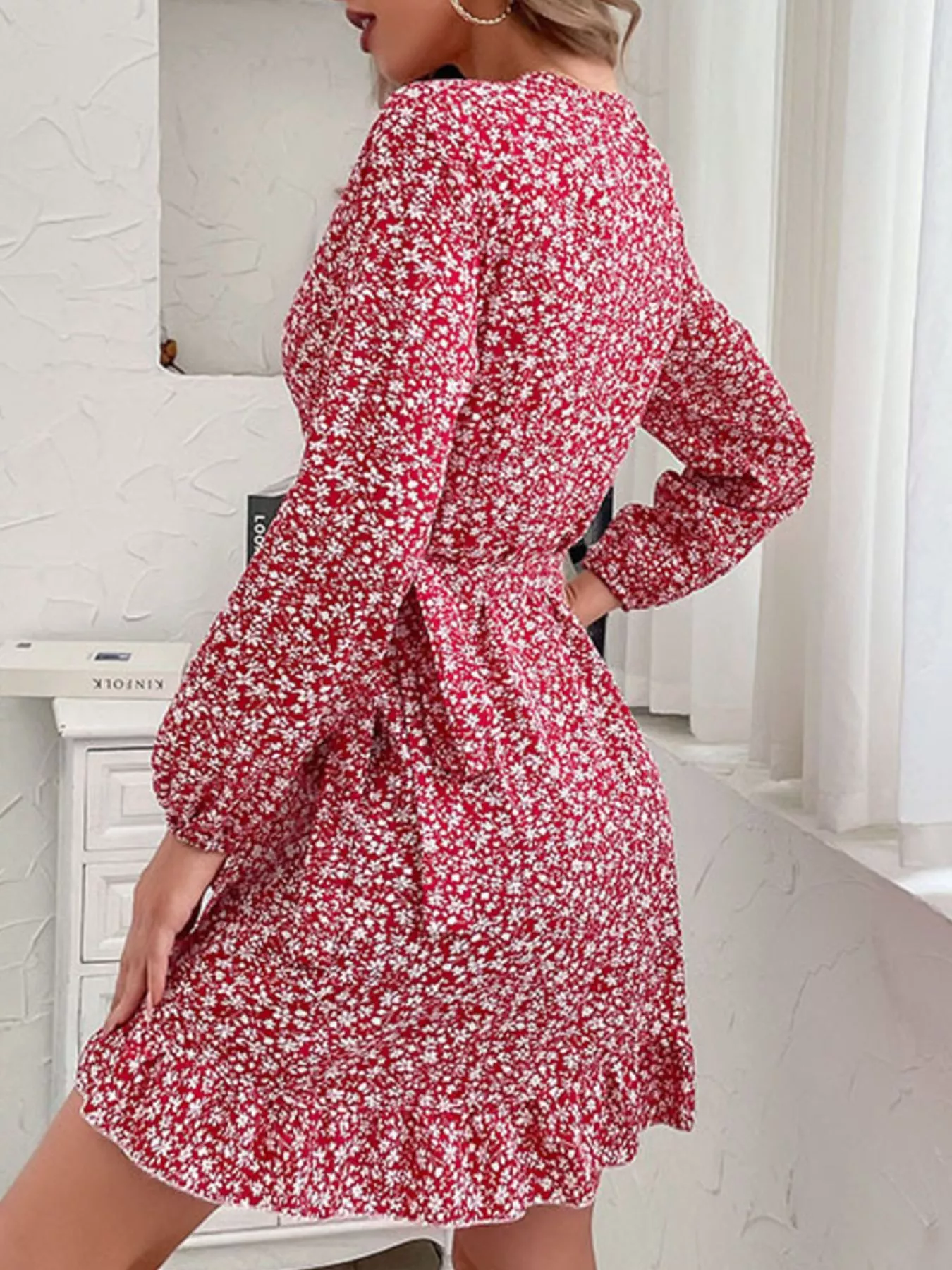 Floral Print Wrap Mini Dress - Image 6